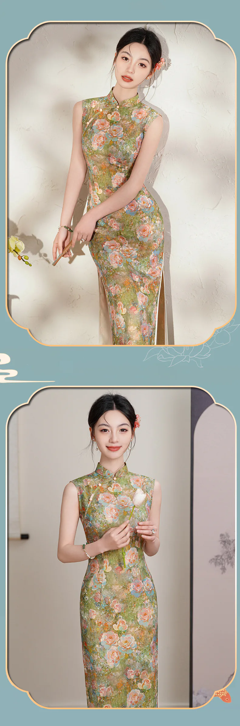 Classic-Oriental-Oil-Painting-Floral-Sleeveless-Mandarin-Collar-Qipao-Dress09