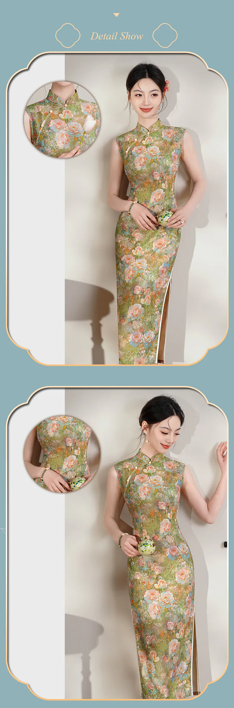 Classic-Oriental-Oil-Painting-Floral-Sleeveless-Mandarin-Collar-Qipao-Dress12