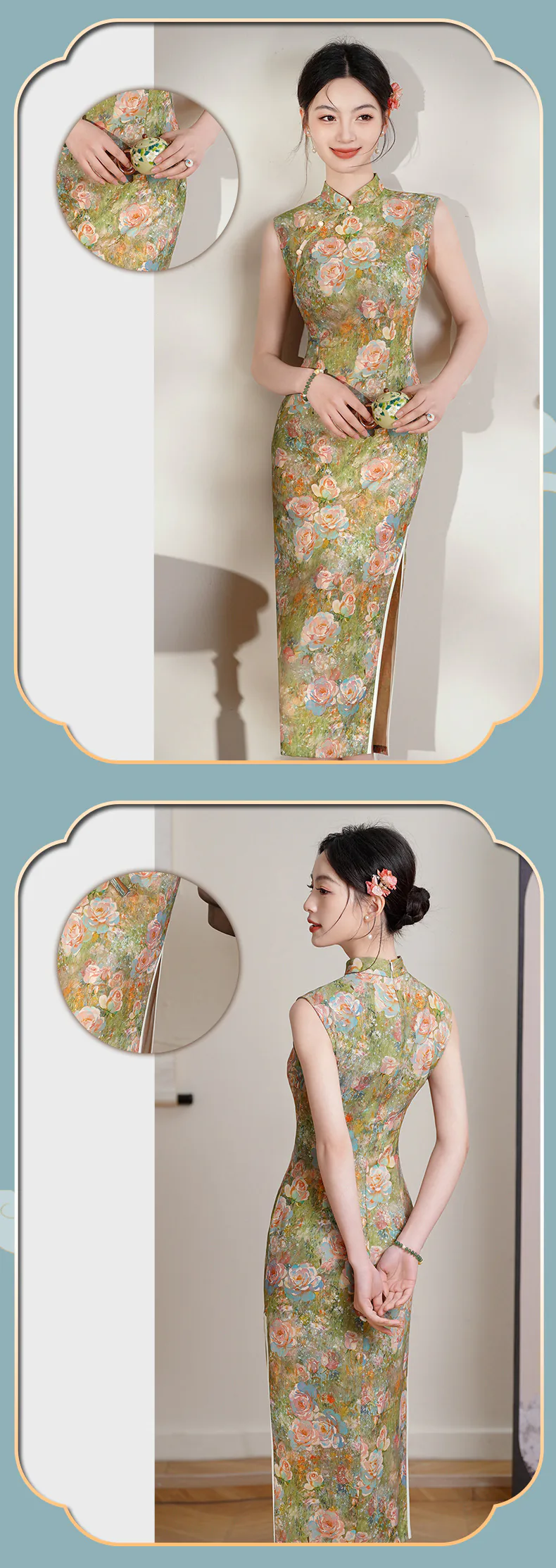 Classic-Oriental-Oil-Painting-Floral-Sleeveless-Mandarin-Collar-Qipao-Dress13