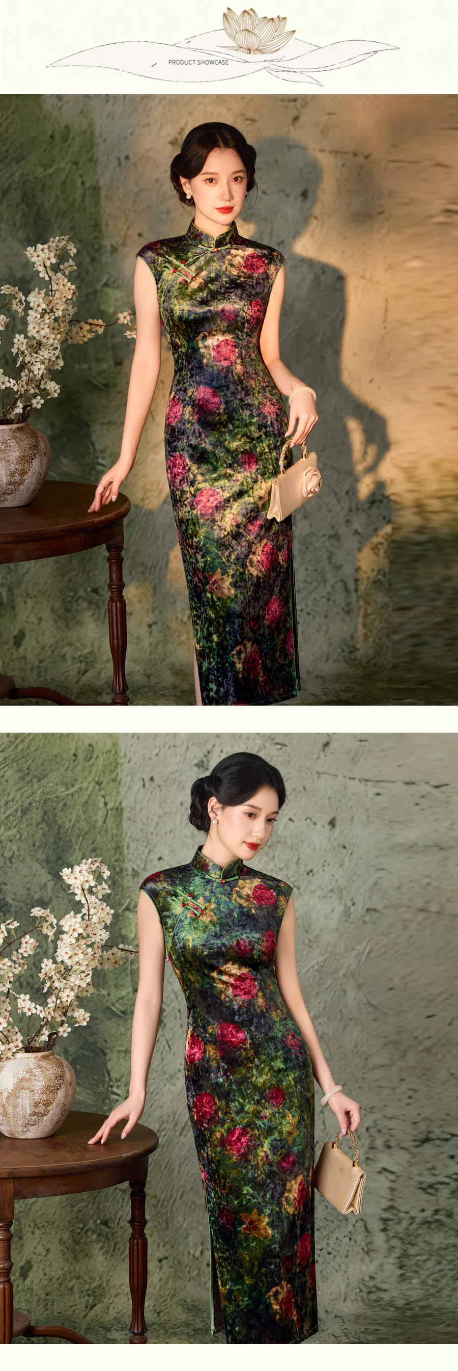 Emerald-Oil-Painting-Botanical-Floral-Velvet-Bodycon-Oriental-Qipao-Dress08