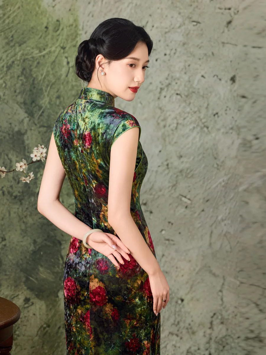 Emerald-Oil-Painting-Botanical-Floral-Velvet-Bodycon-Oriental-Qipao-Dress11