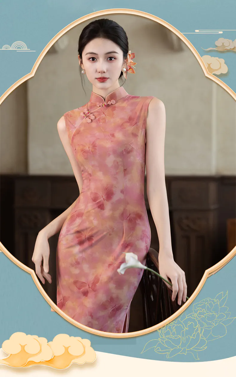 Ethereal-Watercolor-Blush-Peach-Pink-Tie-Dye-Butterfly-Print-Qipao-Dress07