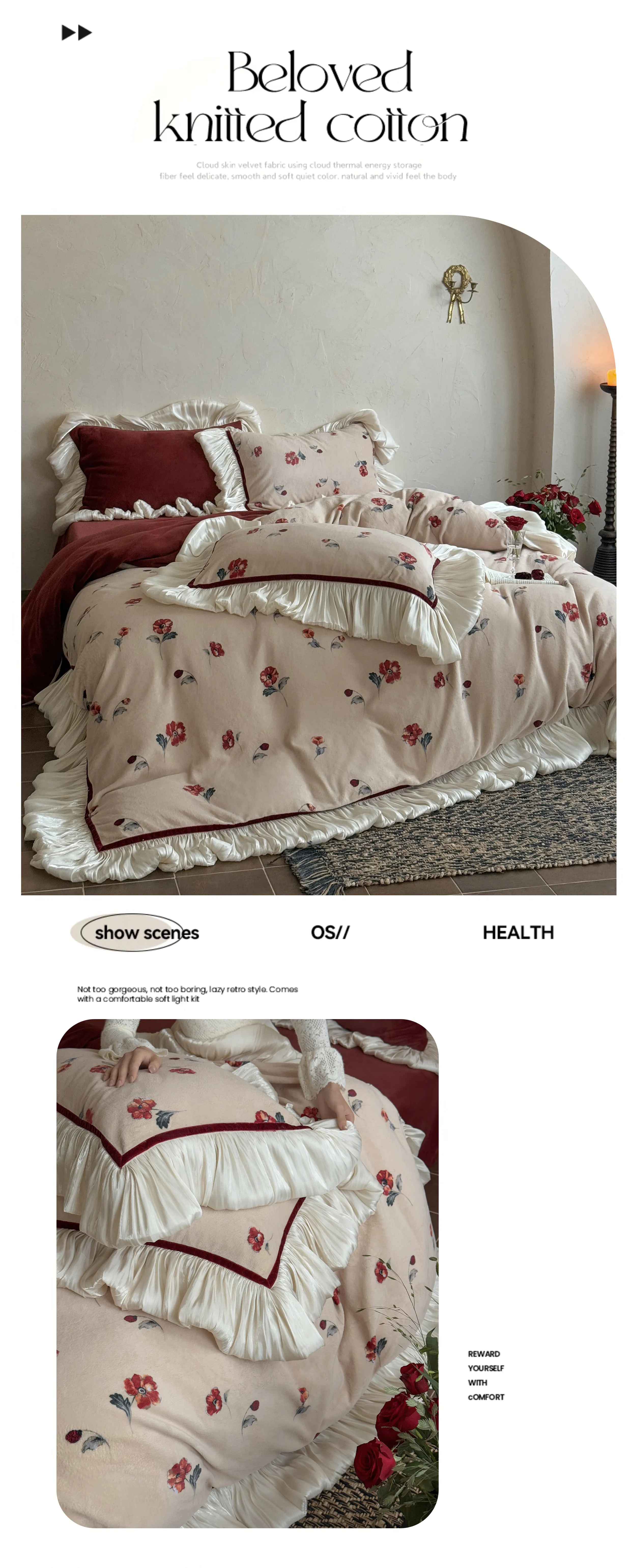 French-Retro-Floral-Matte-Milk-Fleece-Ruffle-Warm-Winter-Comforter-Cover-Set07