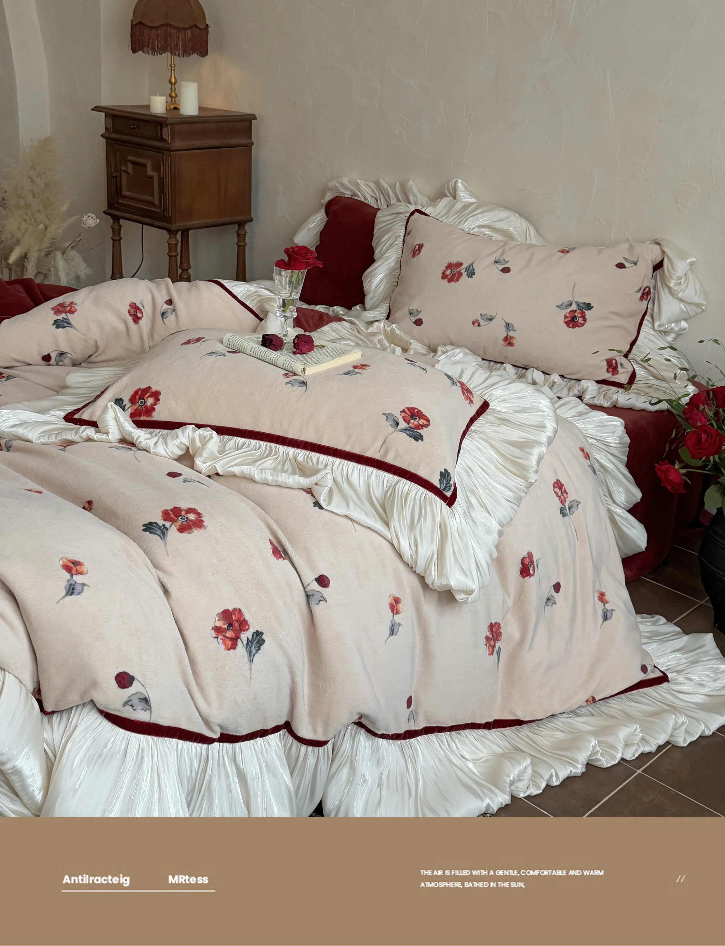 French-Retro-Floral-Matte-Milk-Fleece-Ruffle-Warm-Winter-Comforter-Cover-Set08
