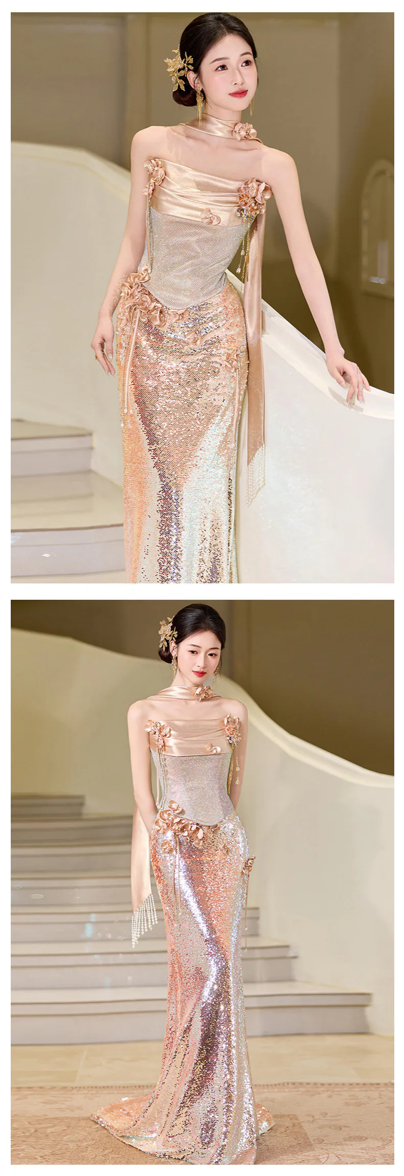 Glamorous-Rose-Gold-Shimmer-Ombre-Sequin-Mermaid-Strapless-Formal-Gown14