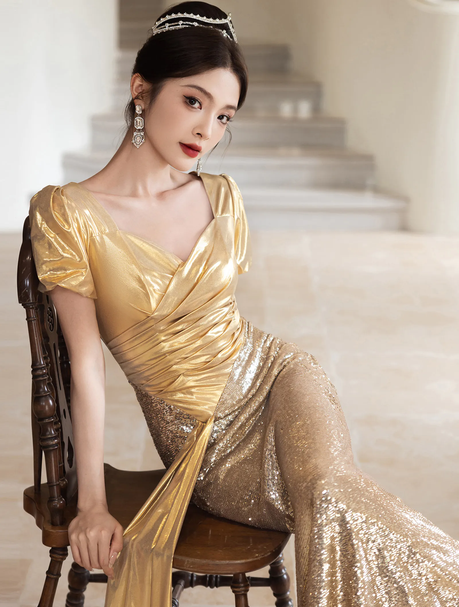 Gold Glitter Sequin Asymmetrical Waist Spliced Mermaid Trumpet Evening Dress03 Gold Glitter Sequin Asymmetrical Waist Spliced Mermaid Trumpet Evening Dress03