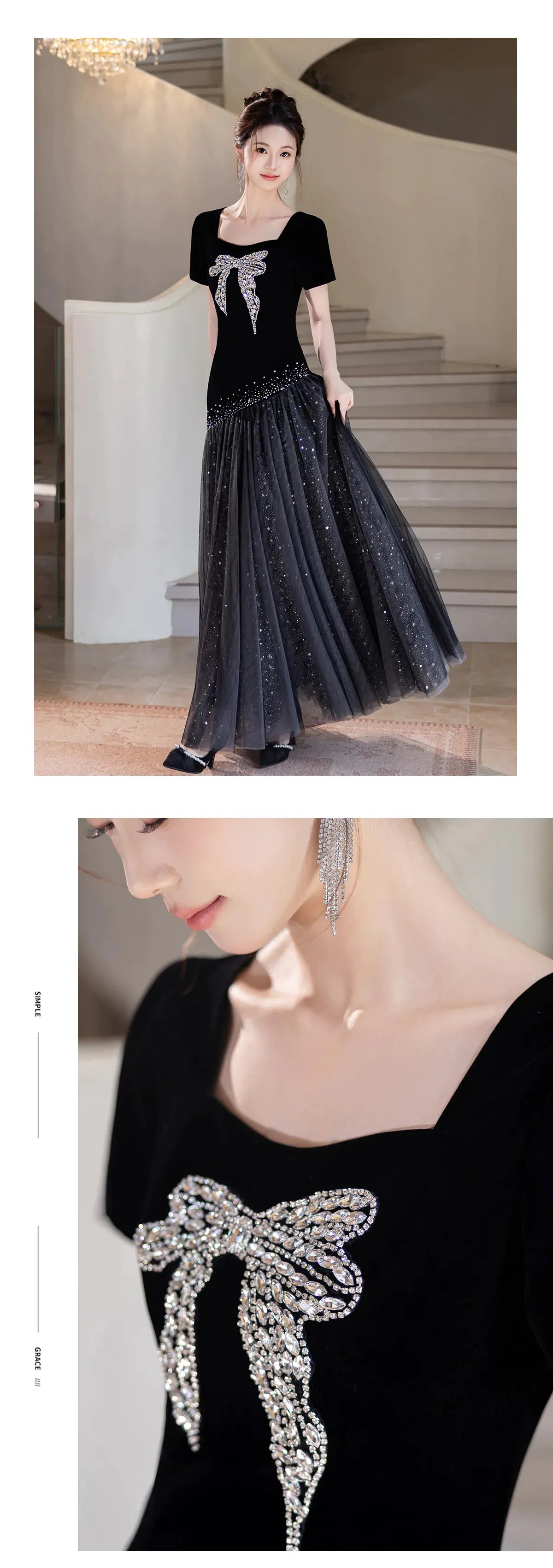Hepburn-Style-Black-Velvet-Short-Sleeve-Evening-Dress-with-Rhinestone-Bow11