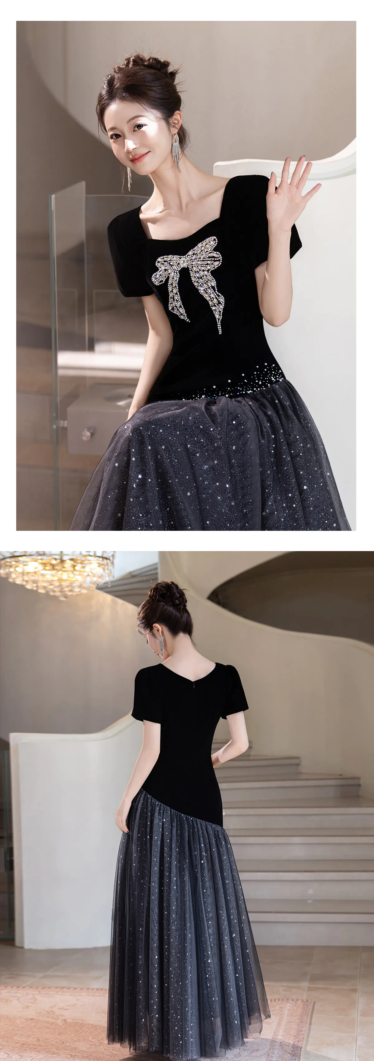 Hepburn-Style-Black-Velvet-Short-Sleeve-Evening-Dress-with-Rhinestone-Bow14