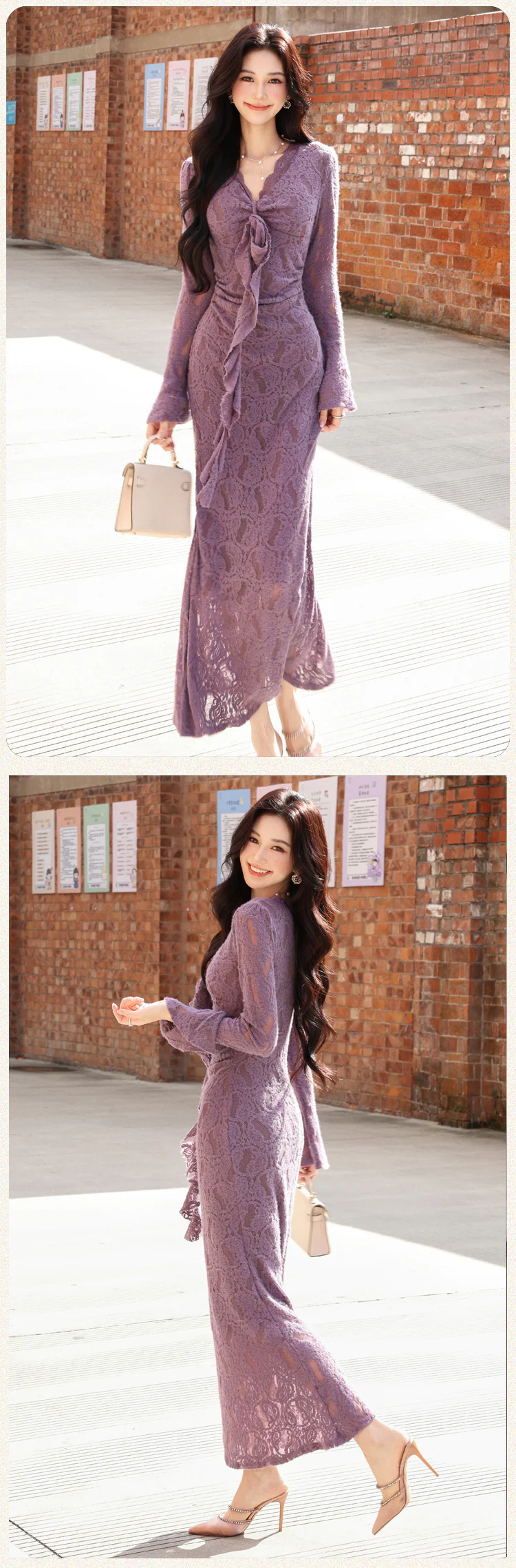 Lavender-Lilac-Sheer-Floral-Lace-V-Neck-Long-Flare-Sleeve-Bodycon-Dress14