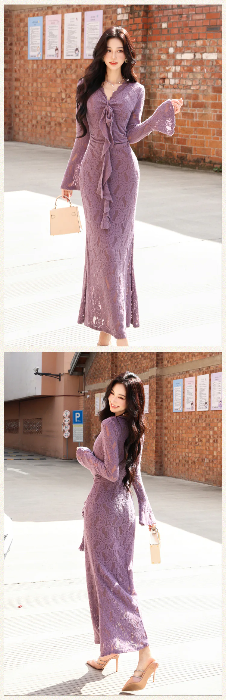 Lavender-Lilac-Sheer-Floral-Lace-V-Neck-Long-Flare-Sleeve-Bodycon-Dress15