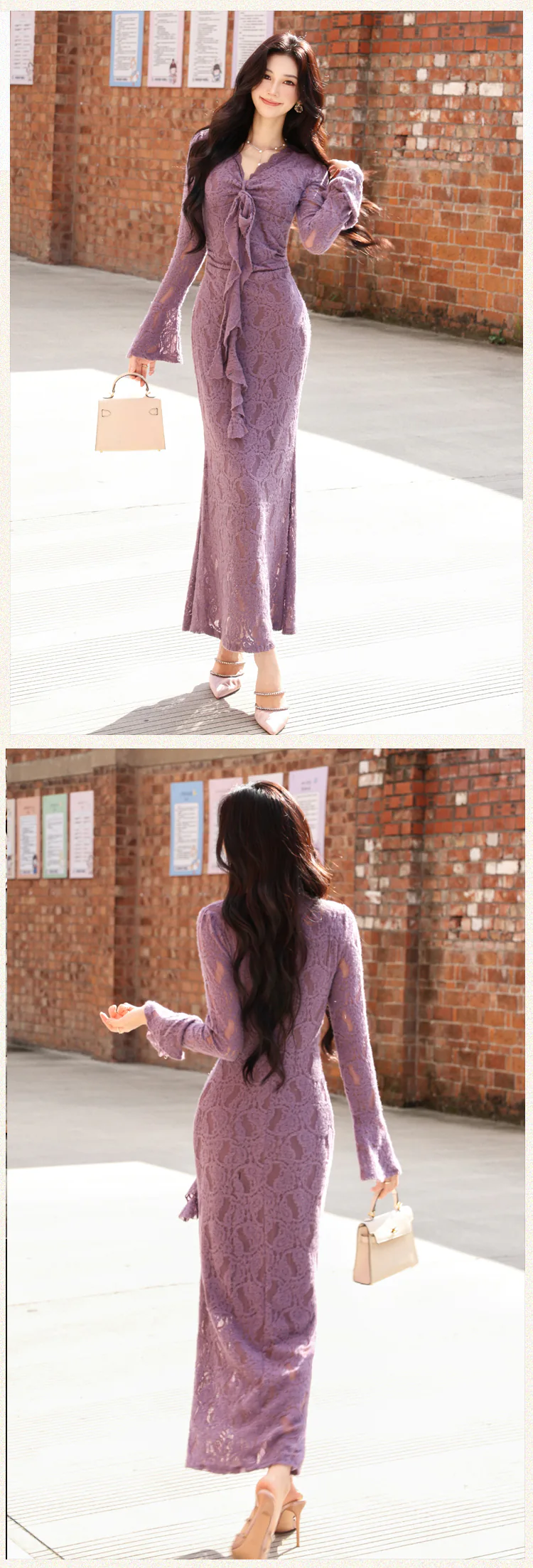 Lavender-Lilac-Sheer-Floral-Lace-V-Neck-Long-Flare-Sleeve-Bodycon-Dress16