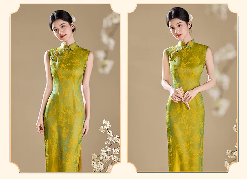 Luminous-Modern-Oriental-Iridescent-Green-Floral-Jacquard-Cheongsam-Dress09