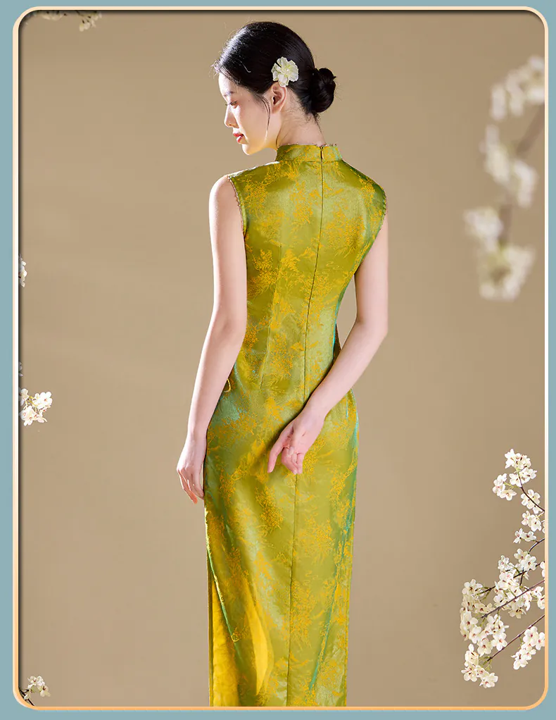 Luminous-Modern-Oriental-Iridescent-Green-Floral-Jacquard-Cheongsam-Dress14