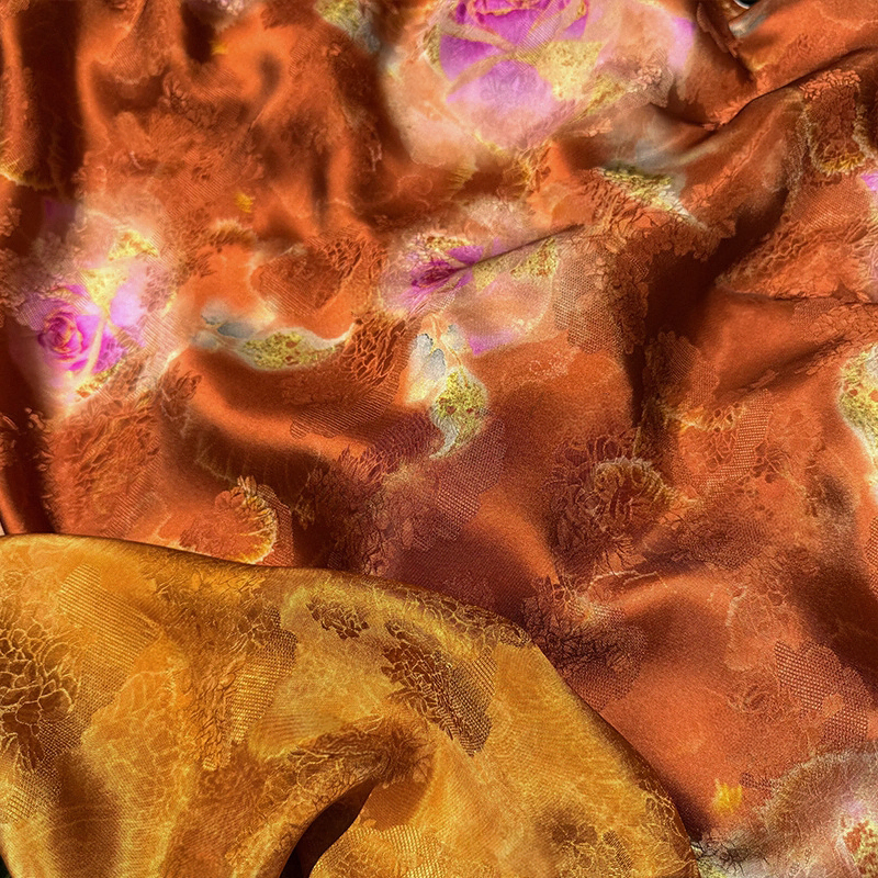 Luminous Terracotta Magenta Floral Viscose Xiangyunsha Material Fabric01