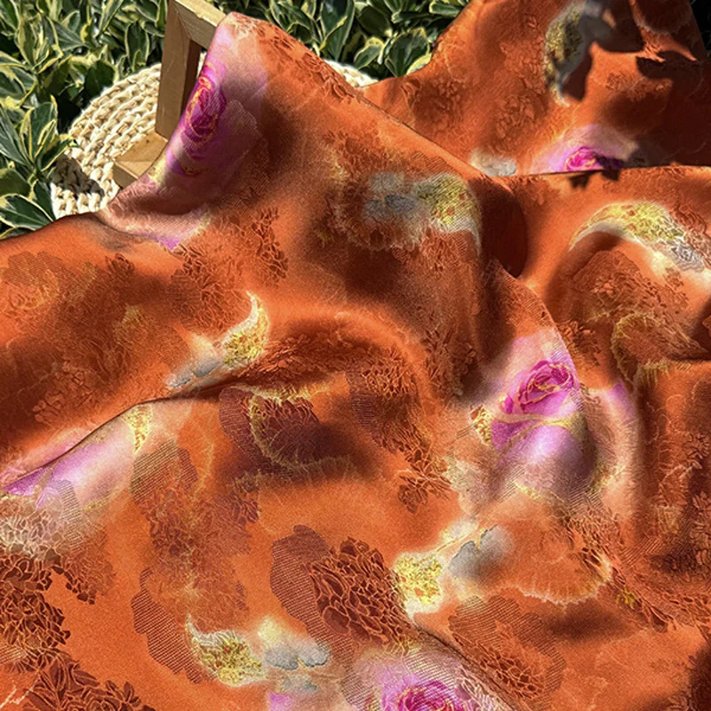 Luminous Terracotta Magenta Floral Viscose Xiangyunsha Material Fabric02 Luminous Terracotta Magenta Floral Viscose Xiangyunsha Material Fabric02