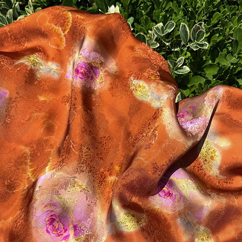 Luminous Terracotta Magenta Floral Viscose Xiangyunsha Material Fabric03 Luminous Terracotta Magenta Floral Viscose Xiangyunsha Material Fabric03