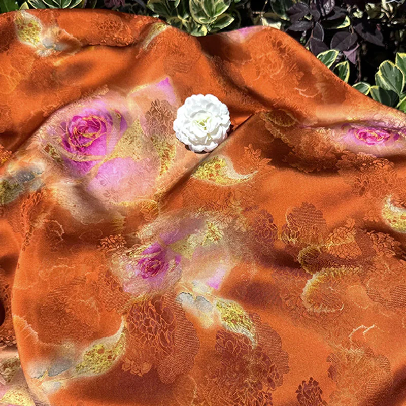 Luminous Terracotta Magenta Floral Viscose Xiangyunsha Material Fabric04 Luminous Terracotta Magenta Floral Viscose Xiangyunsha Material Fabric04