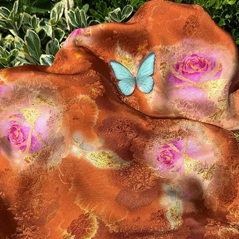 Luminous Terracotta Magenta Floral Viscose Xiangyunsha Material Fabric05 Luminous Terracotta Magenta Floral Viscose Xiangyunsha Material Fabric05