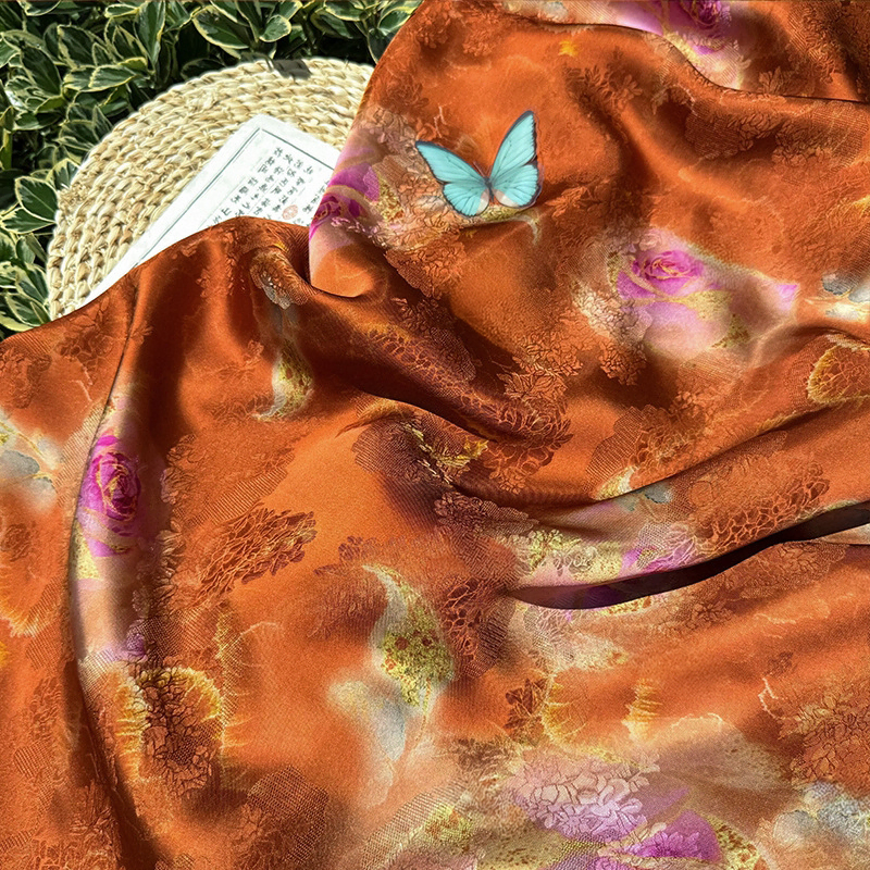 Luminous Terracotta Magenta Floral Viscose Xiangyunsha Material Fabric06 Luminous Terracotta Magenta Floral Viscose Xiangyunsha Material Fabric06