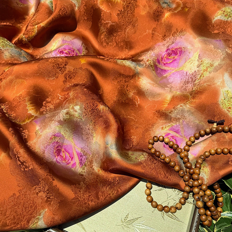 Luminous Terracotta Magenta Floral Viscose Xiangyunsha Material Fabric07 Luminous Terracotta Magenta Floral Viscose Xiangyunsha Material Fabric07