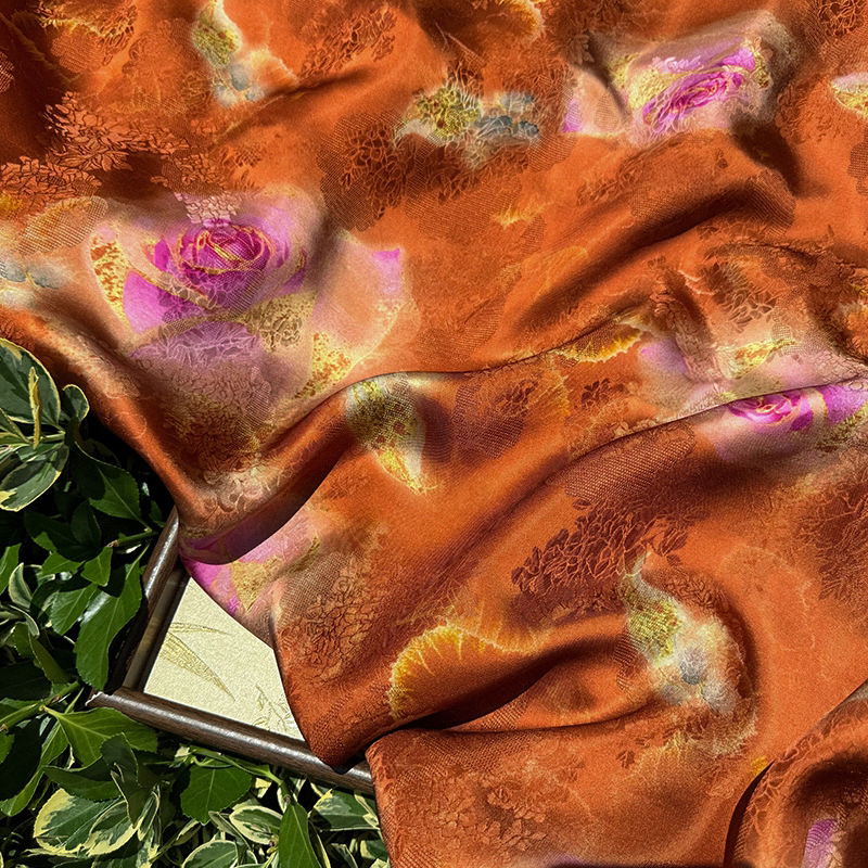 Luminous Terracotta Magenta Floral Viscose Xiangyunsha Material Fabric08 Luminous Terracotta Magenta Floral Viscose Xiangyunsha Material Fabric08