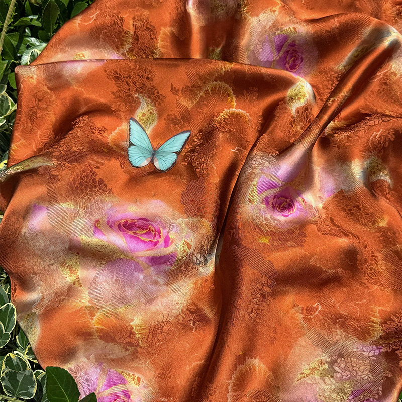 Luminous Terracotta Magenta Floral Viscose Xiangyunsha Material Fabric09 Luminous Terracotta Magenta Floral Viscose Xiangyunsha Material Fabric09