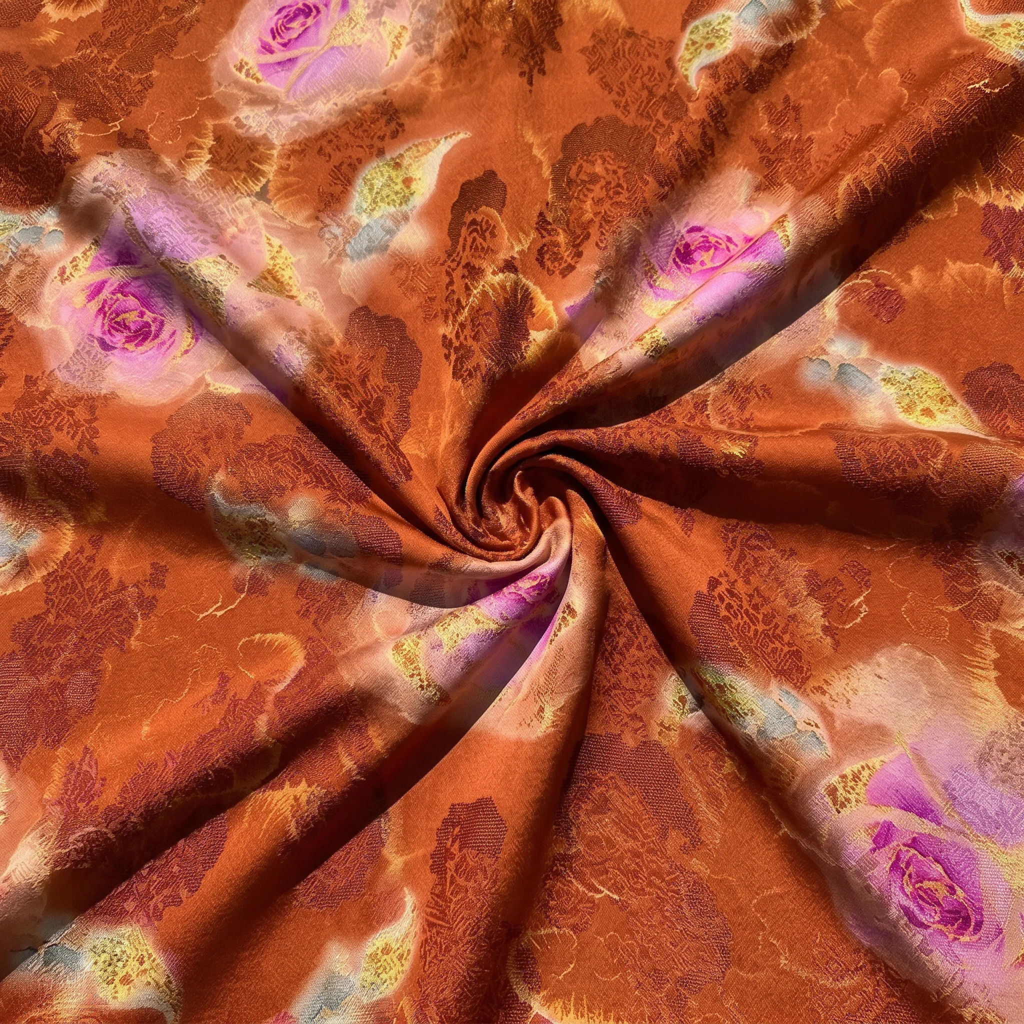 Luminous Terracotta Magenta Floral Viscose Xiangyunsha Material Fabric11