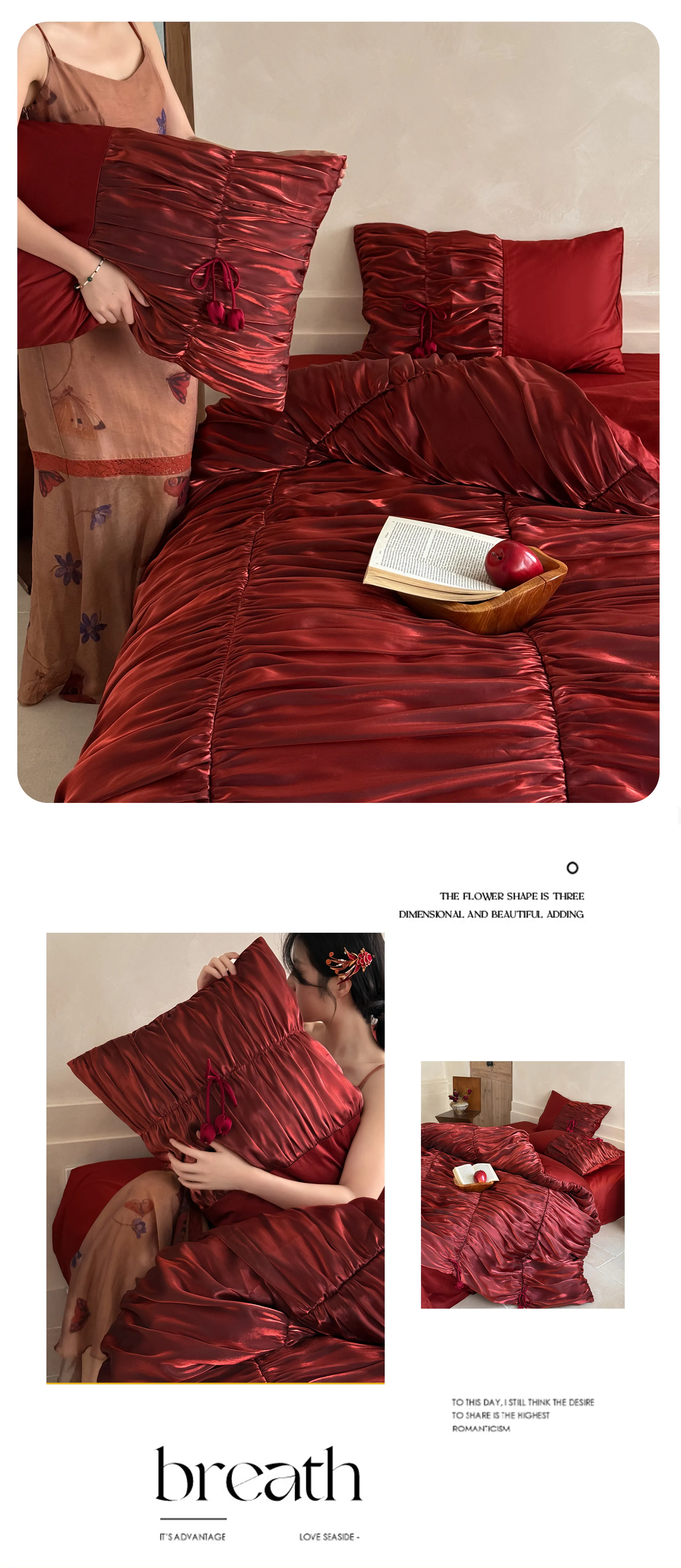 Luxurious-Crimson-Ruched-50s-2-Ply-Pure-Long-Staple-Cotton-4-Pcs-Bedding-Set10