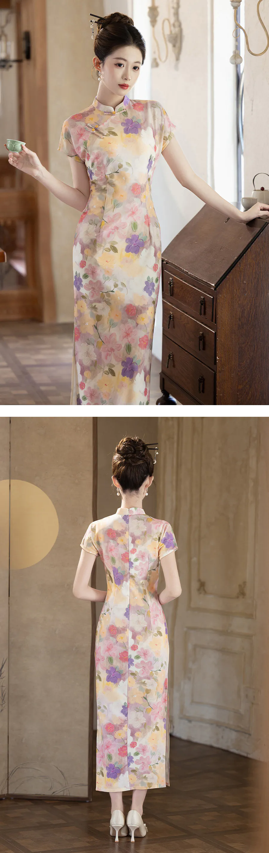 Modern-Soft-Blush-Pink-Floral-Mandarin-Collar-Cap-Sleeves-Qipao-Dress11
