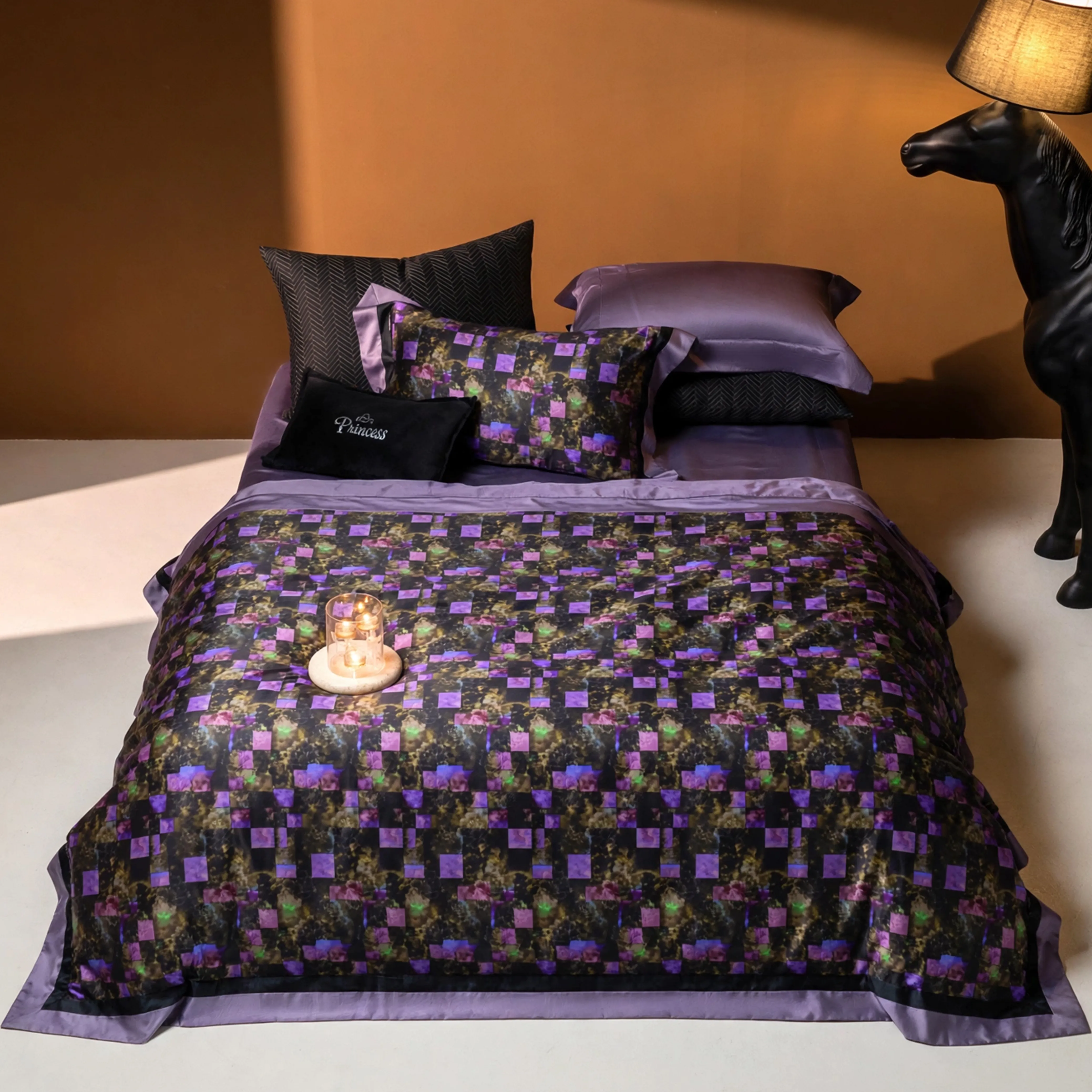 Moody Dark Academia Floral Mosaic 100S Long Staple Cotton Bedding Set01