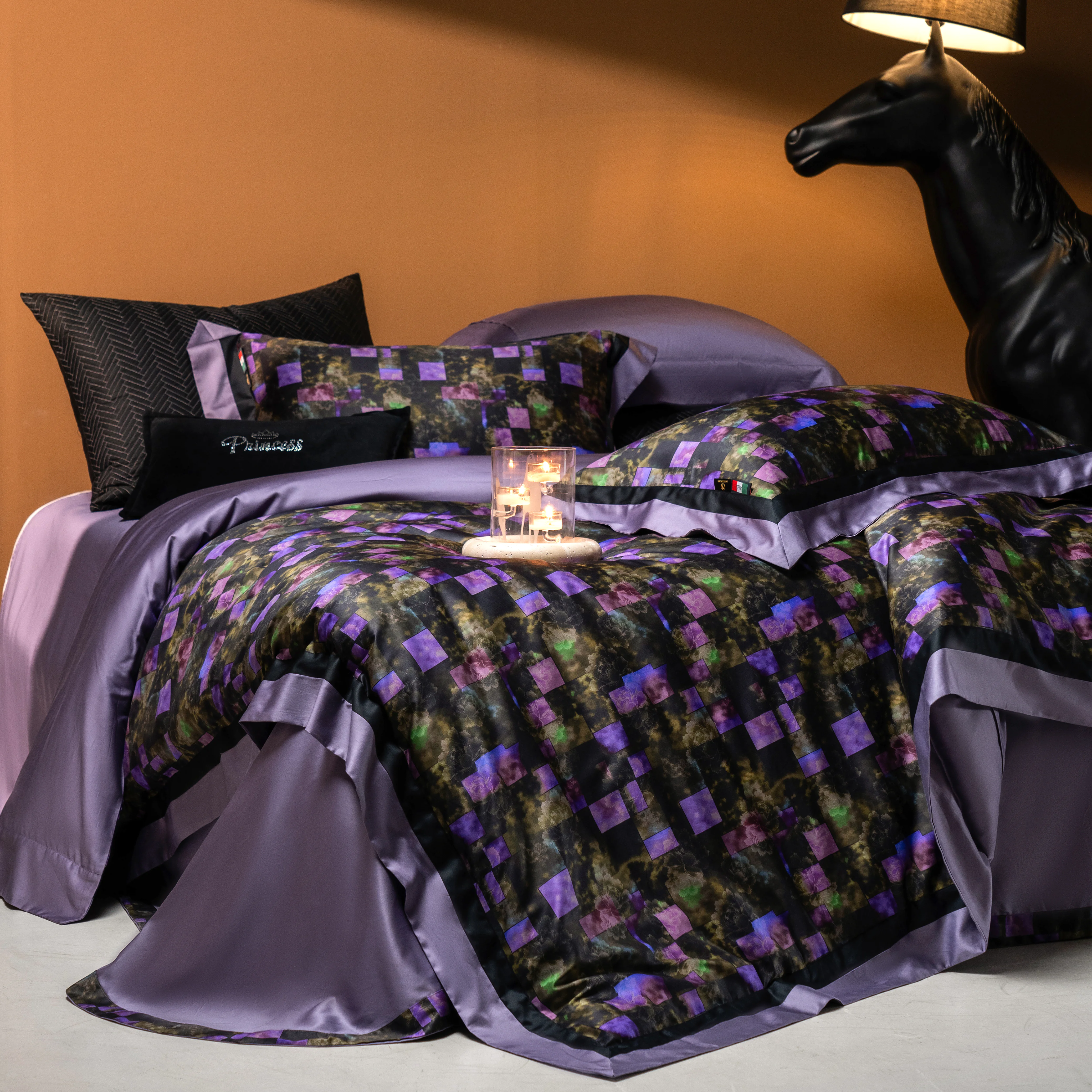 Moody Dark Academia Floral Mosaic 100S Long Staple Cotton Bedding Set02