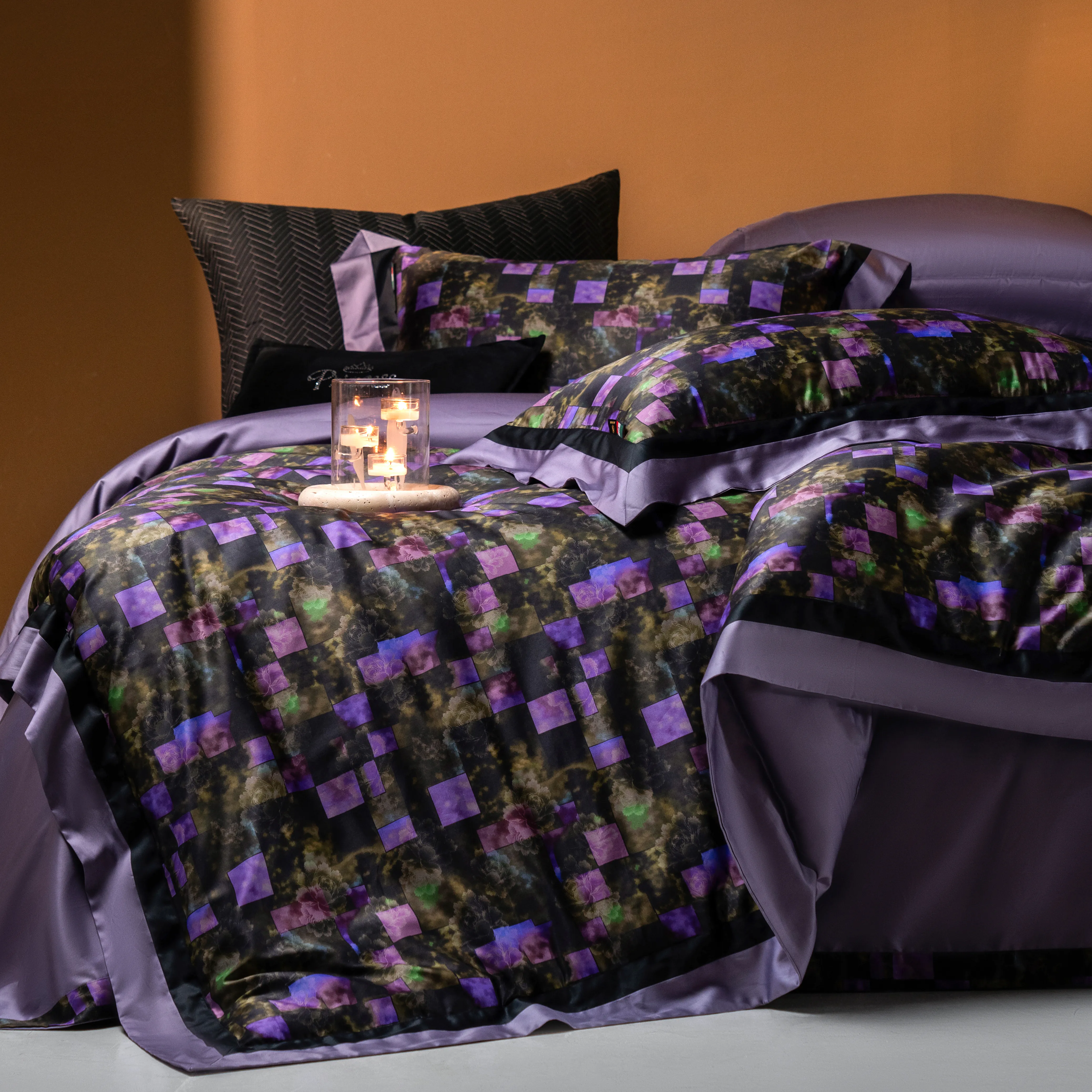 Moody Dark Academia Floral Mosaic 100S Long-Staple Cotton Bedding Set03 Moody Dark Academia Floral Mosaic 100S Long Staple Cotton Bedding Set03
