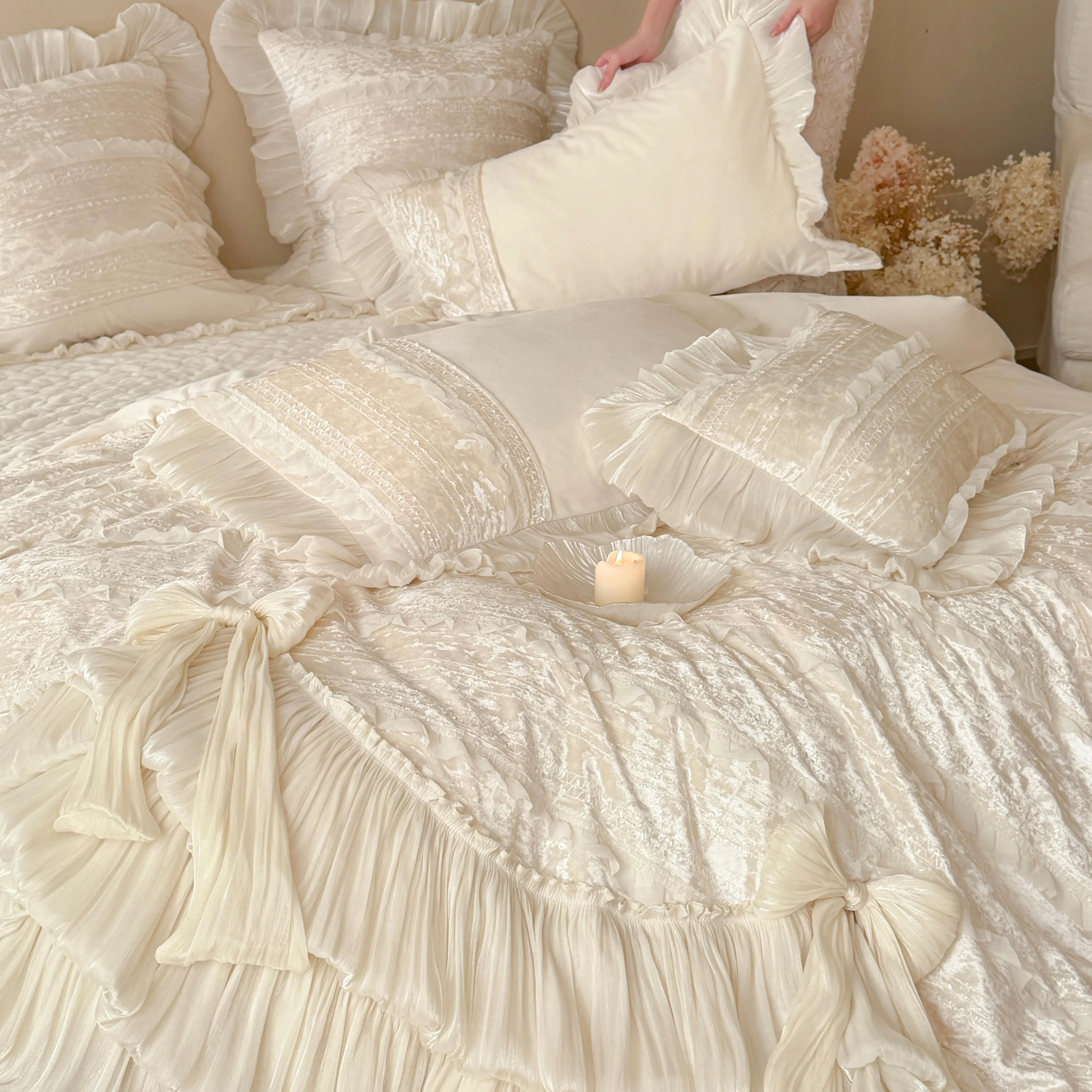 Princess Baby Velvet Tiered Pleated Skirt Hem Duvet Cover Set Bedroom Decor04 Princess Baby Velvet Tiered Pleated Skirt Hem Duvet Cover Set Bedroom Decor04
