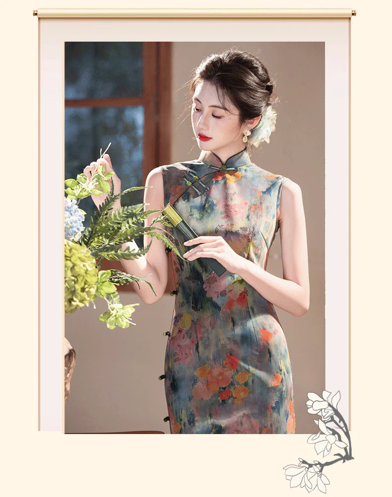 Retro-Sage-Green-Composite-Mesh-Frog-Buttons-Coral-Floral-Qipao-Dress08