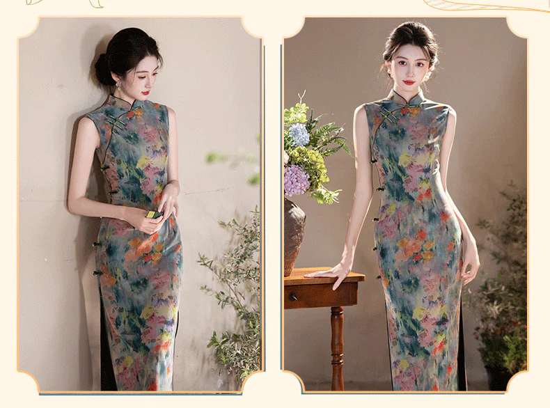 Retro-Sage-Green-Composite-Mesh-Frog-Buttons-Coral-Floral-Qipao-Dress09
