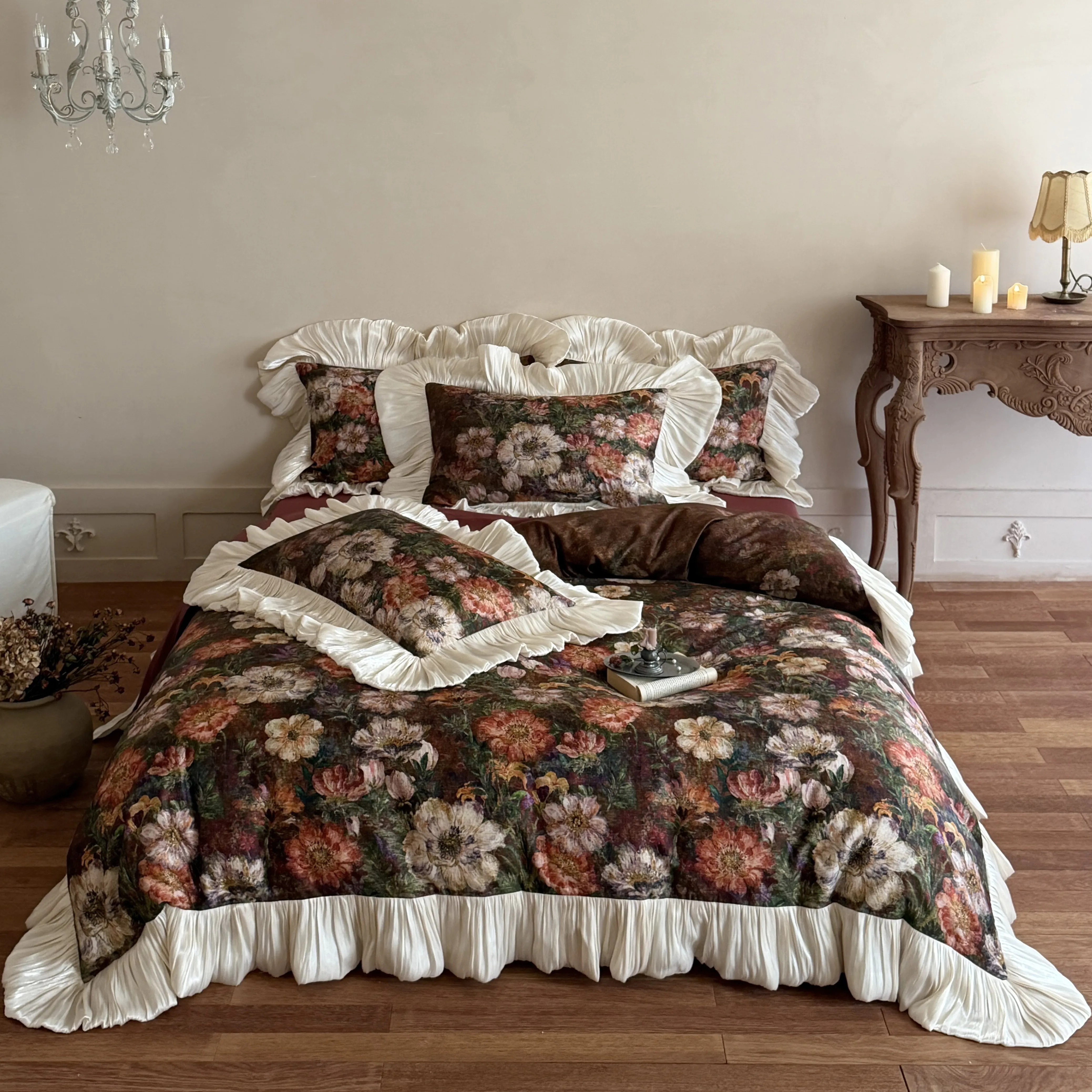 Romantic Monet Garden Oil Painting Floral 50S Cotton Duvet Cover Set01