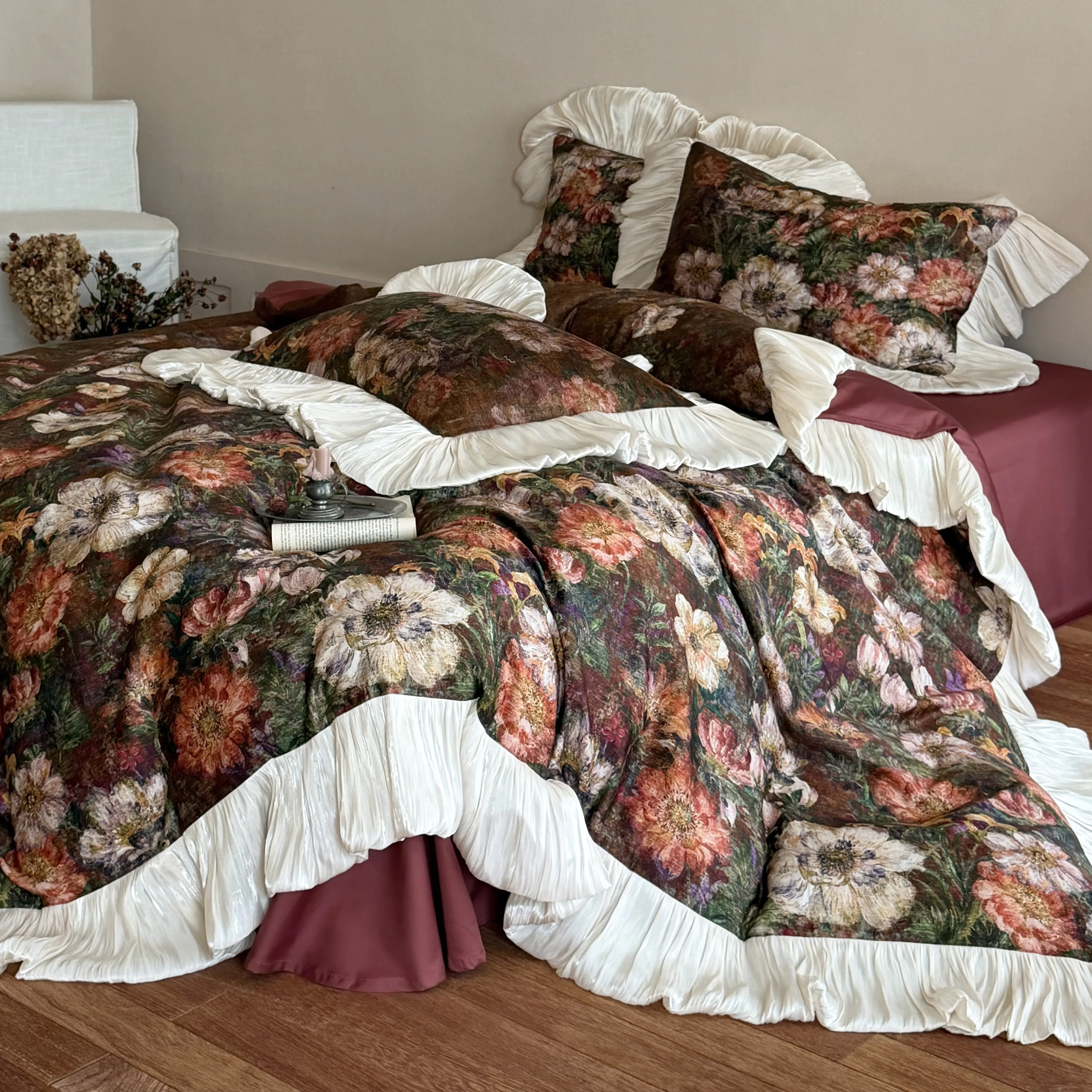 Romantic Monet Garden Oil Painting Floral 50S Cotton Duvet Cover Set02