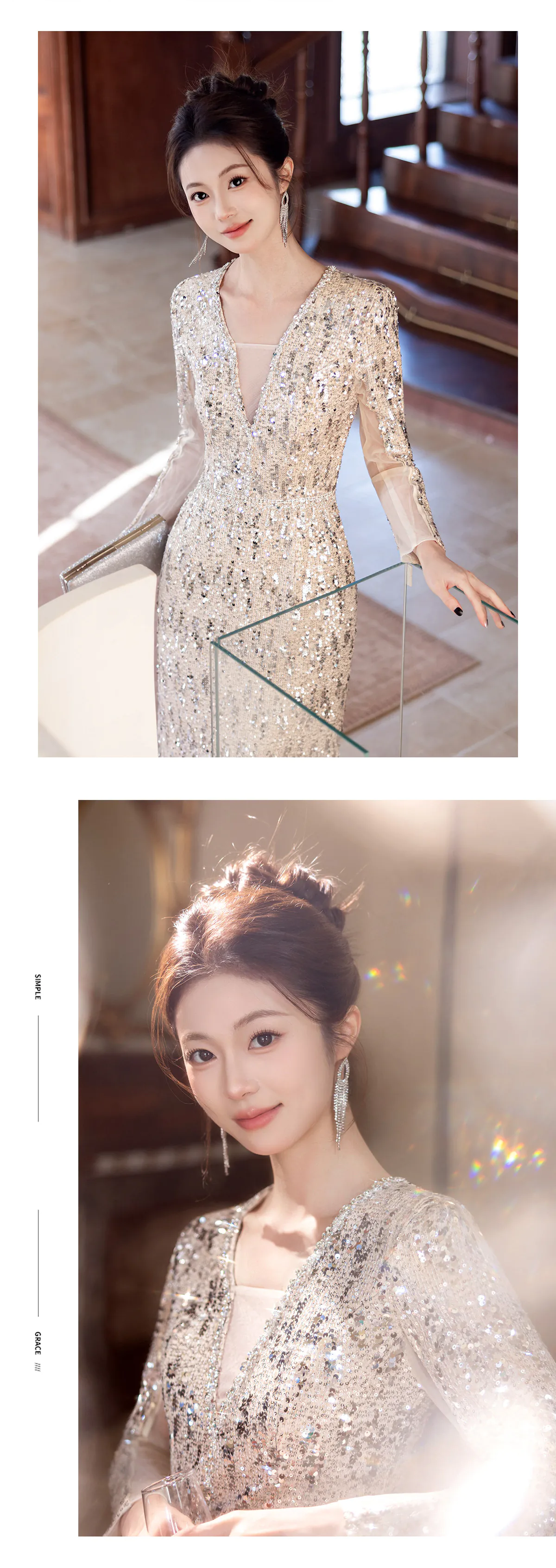 Shimmering-Silver-Sequin-Long-Sleeve-V-Neck-Mermaid-Evening-Gown11