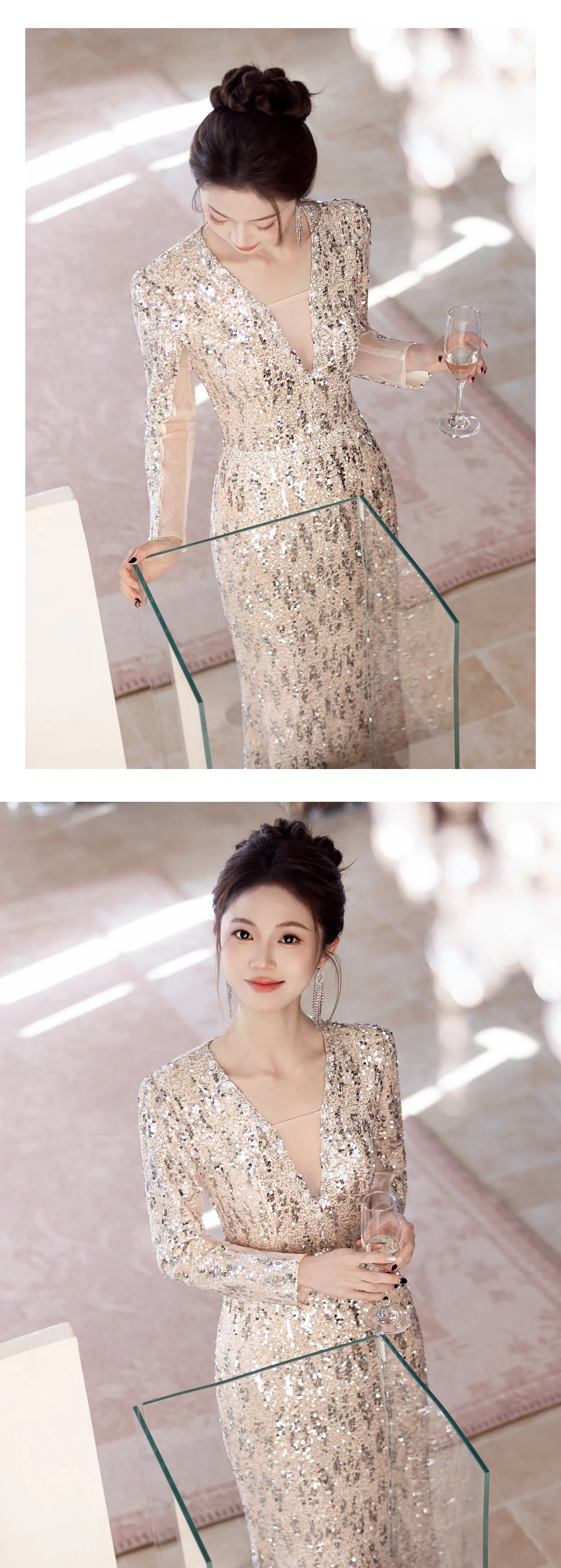 Shimmering-Silver-Sequin-Long-Sleeve-V-Neck-Mermaid-Evening-Gown12