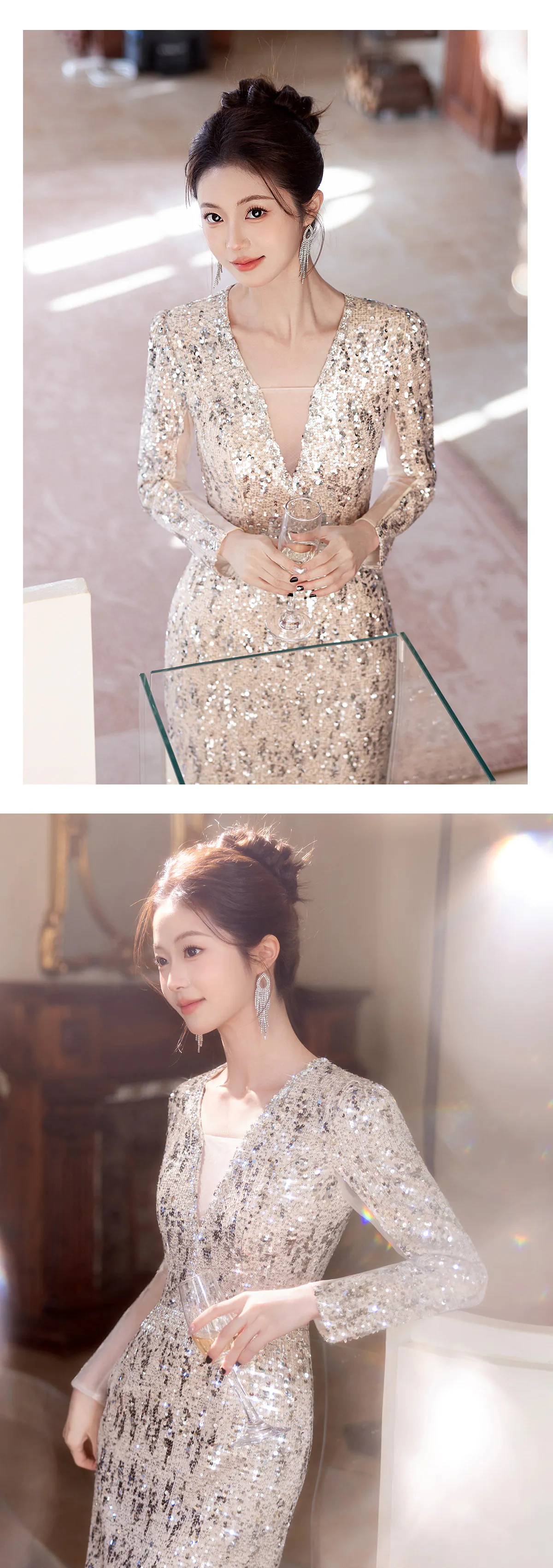 Shimmering-Silver-Sequin-Long-Sleeve-V-Neck-Mermaid-Evening-Gown13