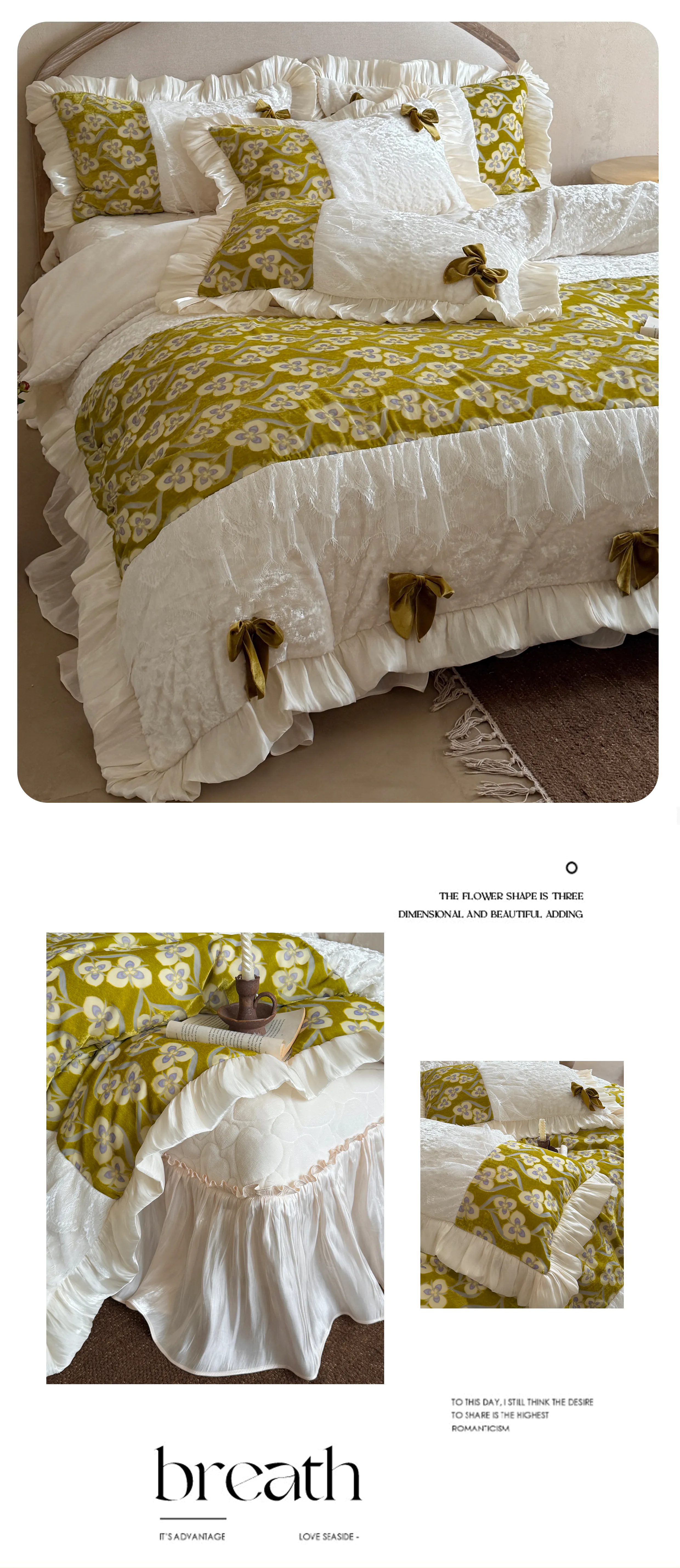 Soft-380g-High-Weight-Milk-Velvet-Olive-Green-Floral-Quilt-Cover-4-Pcs-Set10