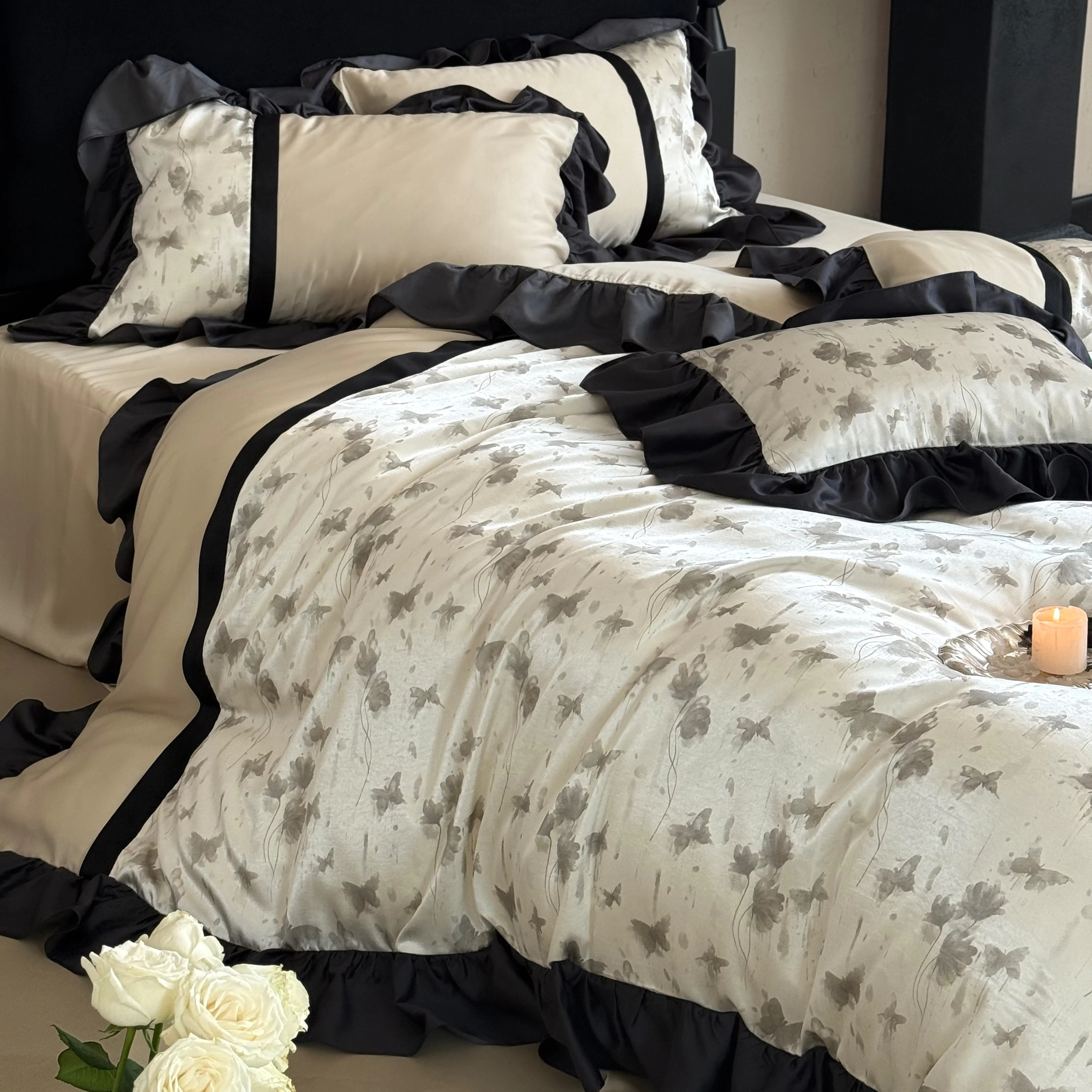 Soft Floral Butterfly Print Brushed Cotton 4-Piece Bed Sheet Pillowcases Set03 Soft Floral Butterfly Print Brushed Cotton 4 Piece Bed Sheet Pillowcases Set03