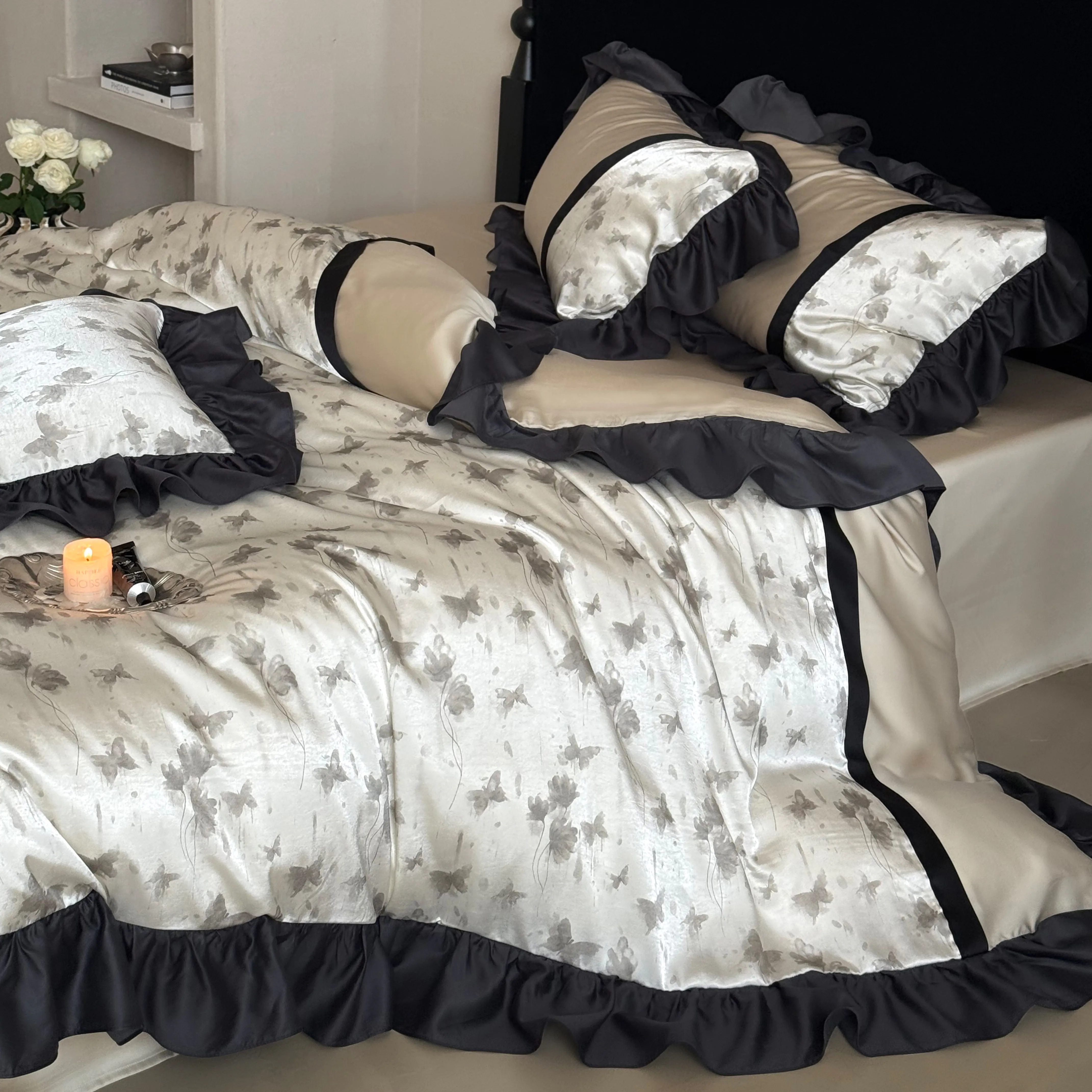 Soft Floral Butterfly Print Brushed Cotton 4-Piece Bed Sheet Pillowcases Set04 Soft Floral Butterfly Print Brushed Cotton 4 Piece Bed Sheet Pillowcases Set04
