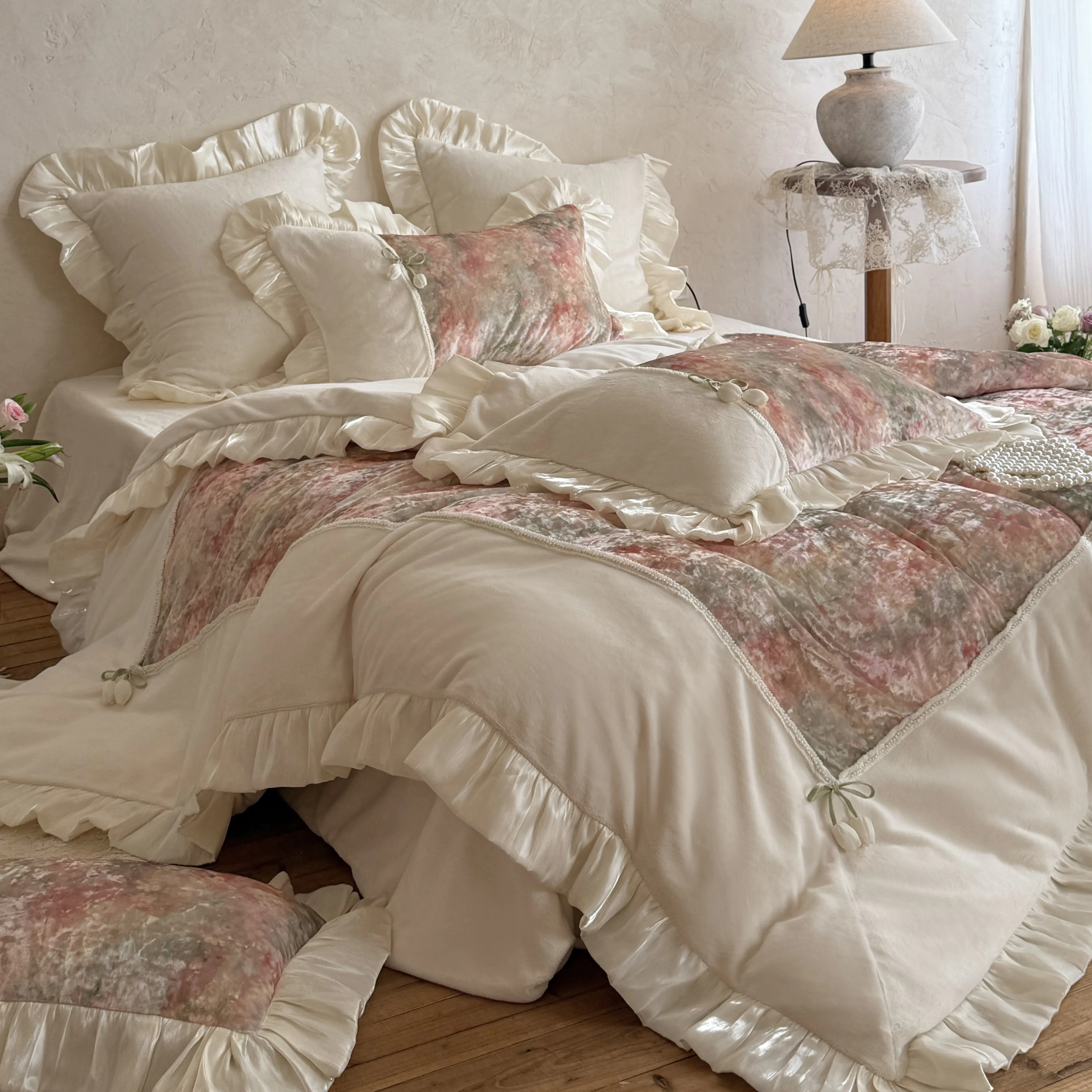 Victorian Style Cottagecore Botanical Floral Velvet Comforter Cover Set03 Victorian Style Cottagecore Botanical Floral Velvet Comforter Cover Set03