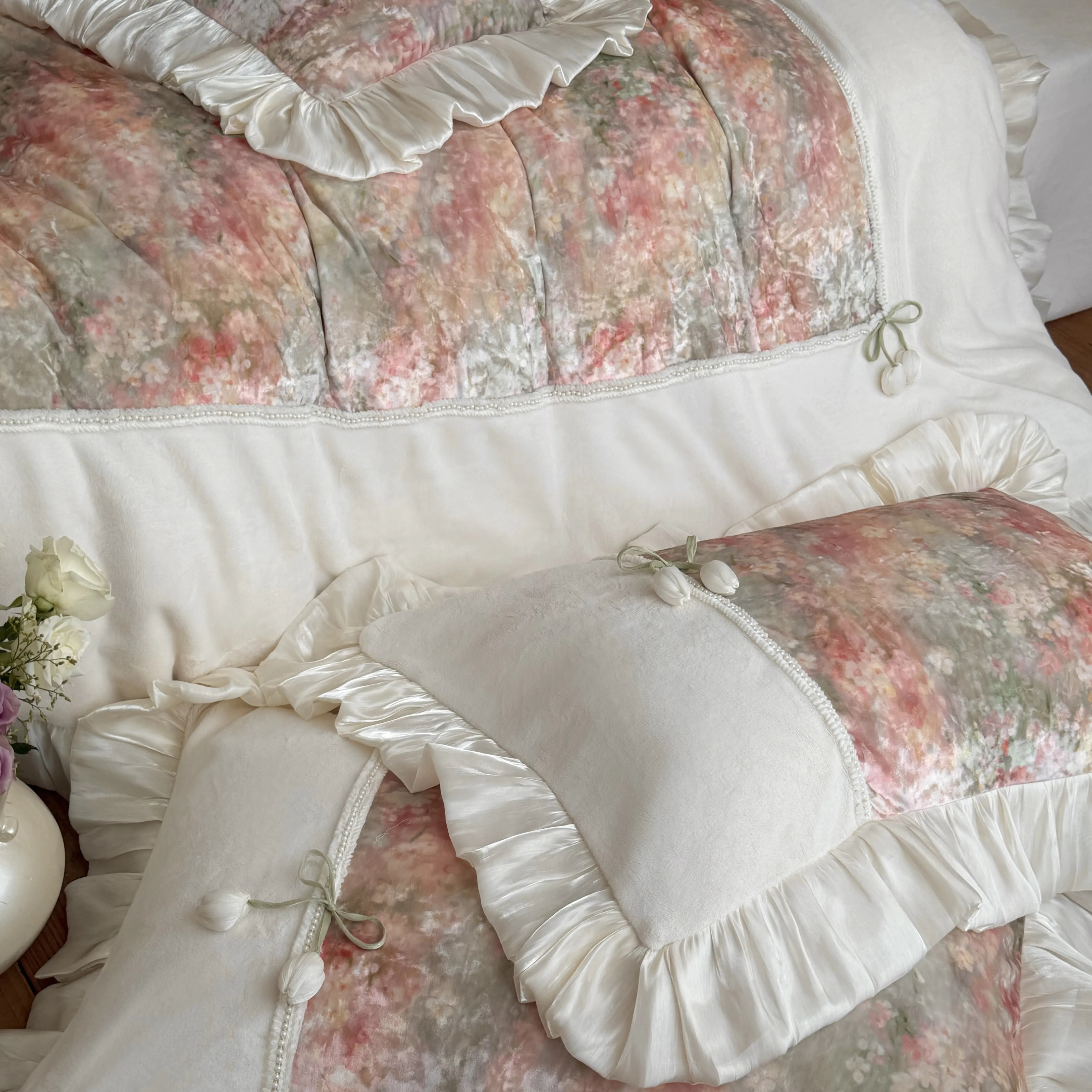 Victorian Style Cottagecore Botanical Floral Velvet Comforter Cover Set06 Victorian Style Cottagecore Botanical Floral Velvet Comforter Cover Set06