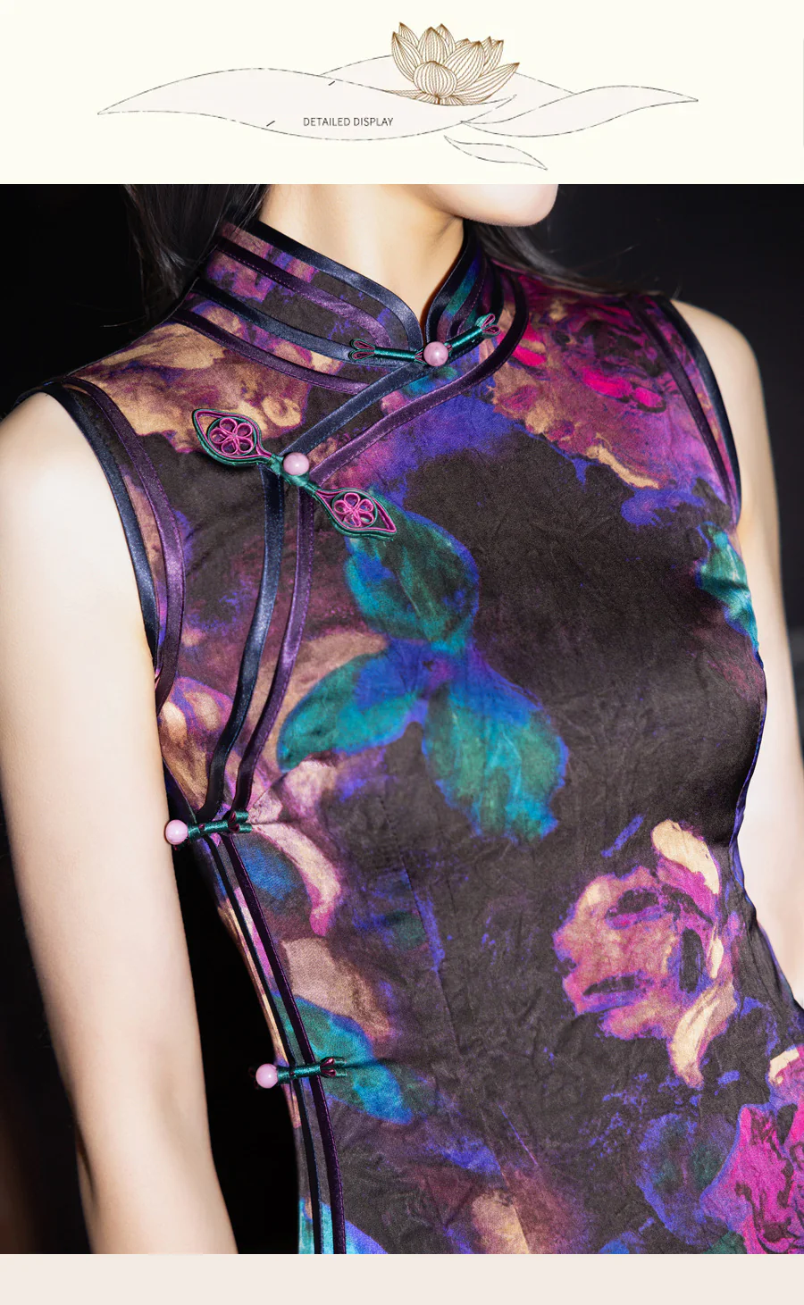 Vintage-Multicolor-Dark-Oil-Painting-Botanical-Floral-Print-Cheongsam-Dress10