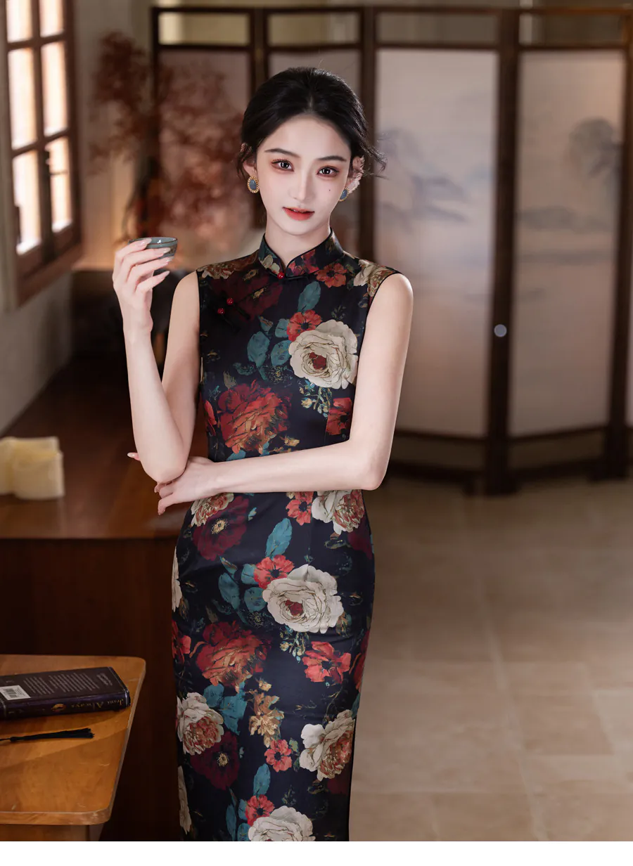 Vintage-Oriental-Black-Peony-Print-Slim-Fit-Sleeveless-Qipao-Cheongsam-Dress07