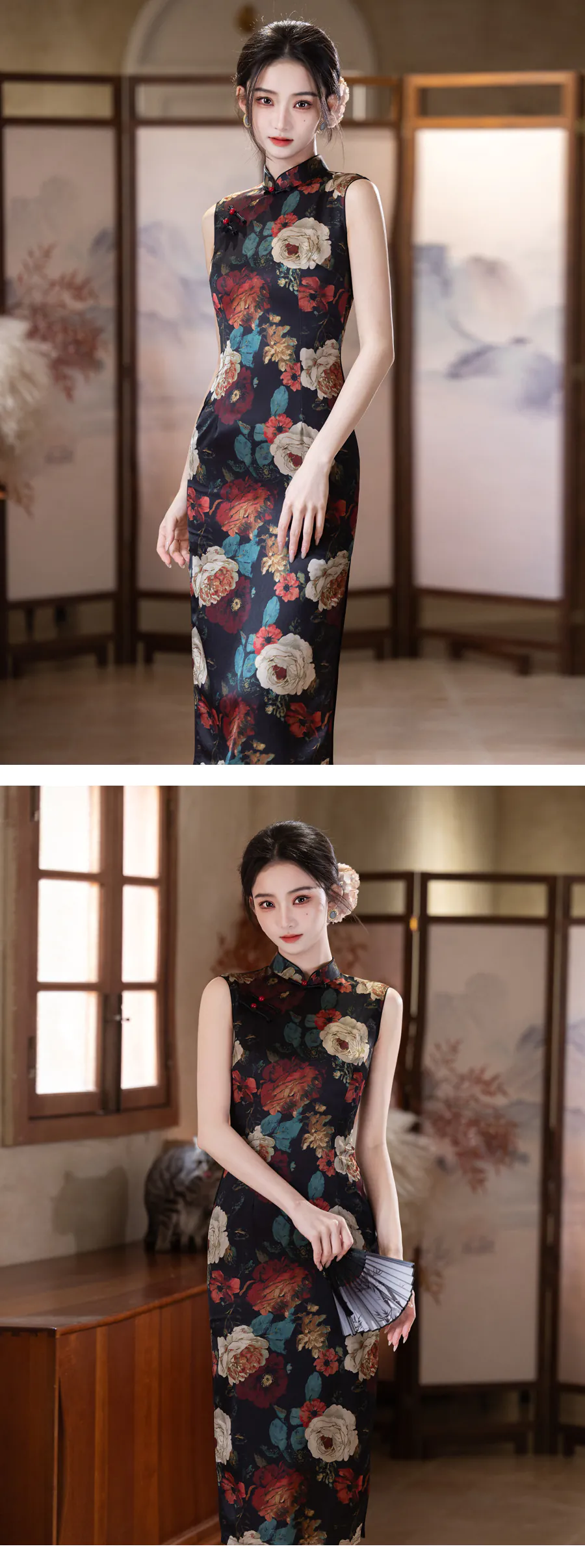 Vintage-Oriental-Black-Peony-Print-Slim-Fit-Sleeveless-Qipao-Cheongsam-Dress08