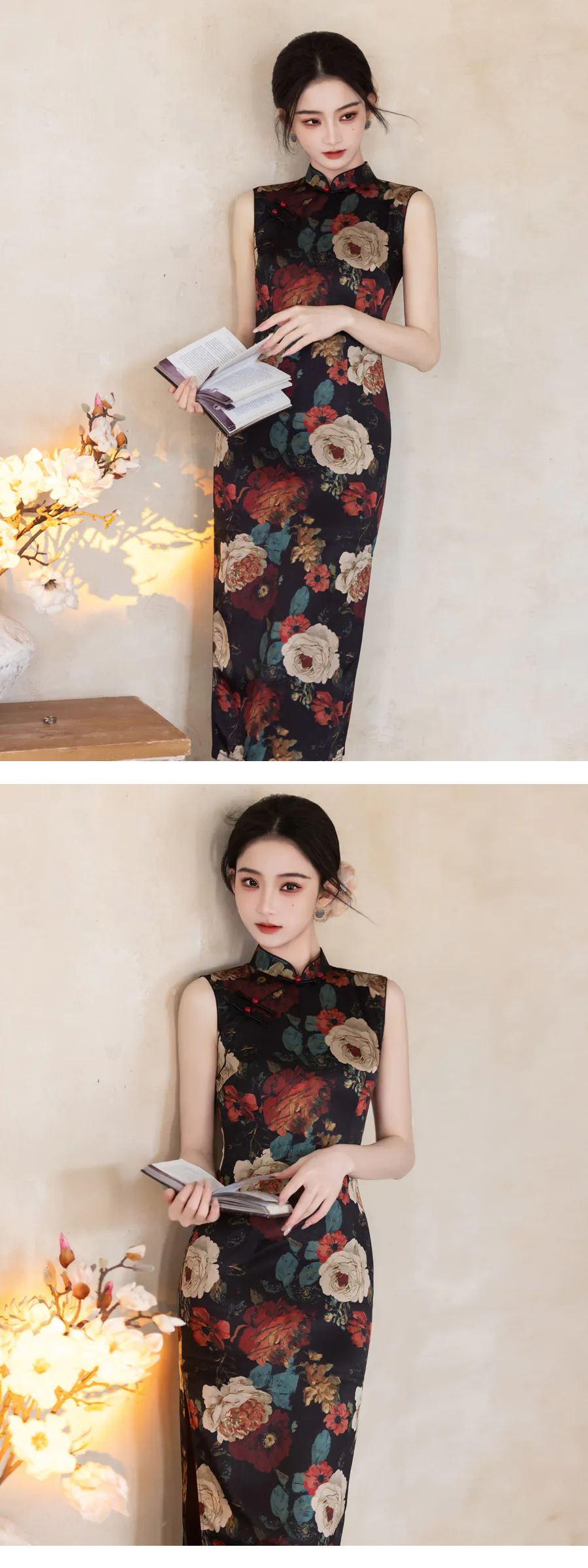 Vintage-Oriental-Black-Peony-Print-Slim-Fit-Sleeveless-Qipao-Cheongsam-Dress09