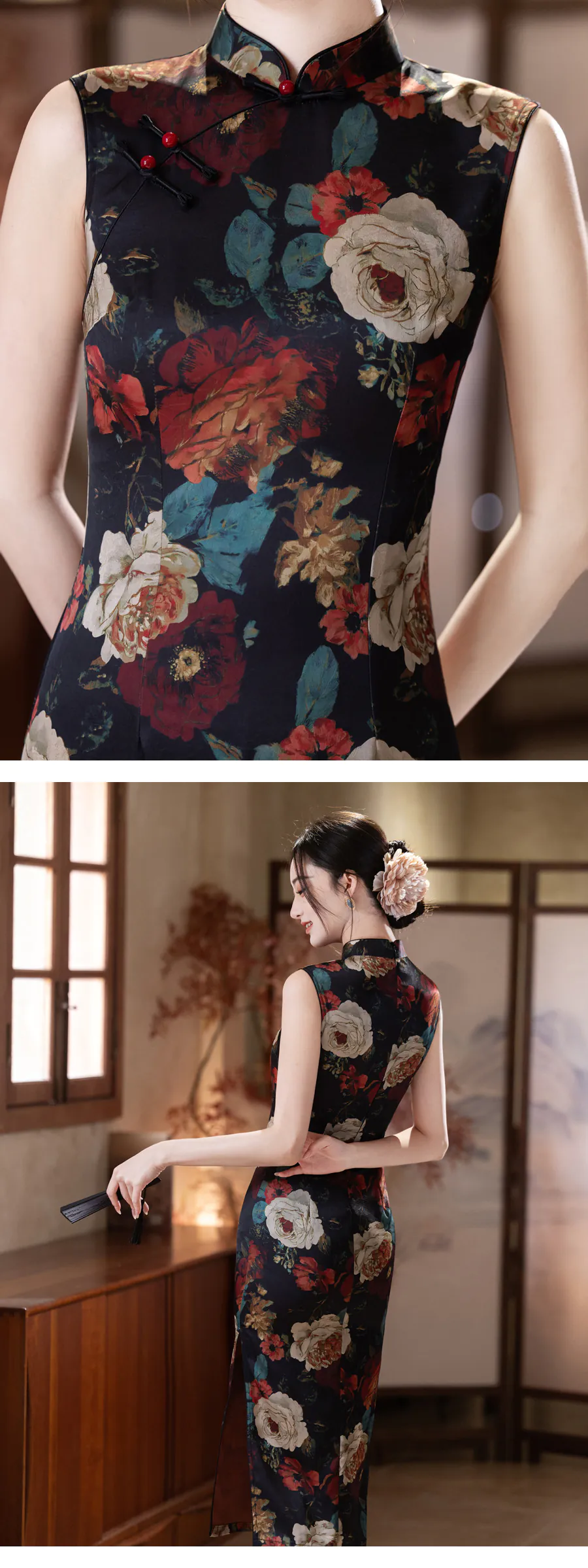 Vintage-Oriental-Black-Peony-Print-Slim-Fit-Sleeveless-Qipao-Cheongsam-Dress11